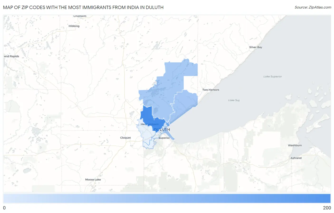 Zip Codes with the Most Immigrants from India in Duluth Map