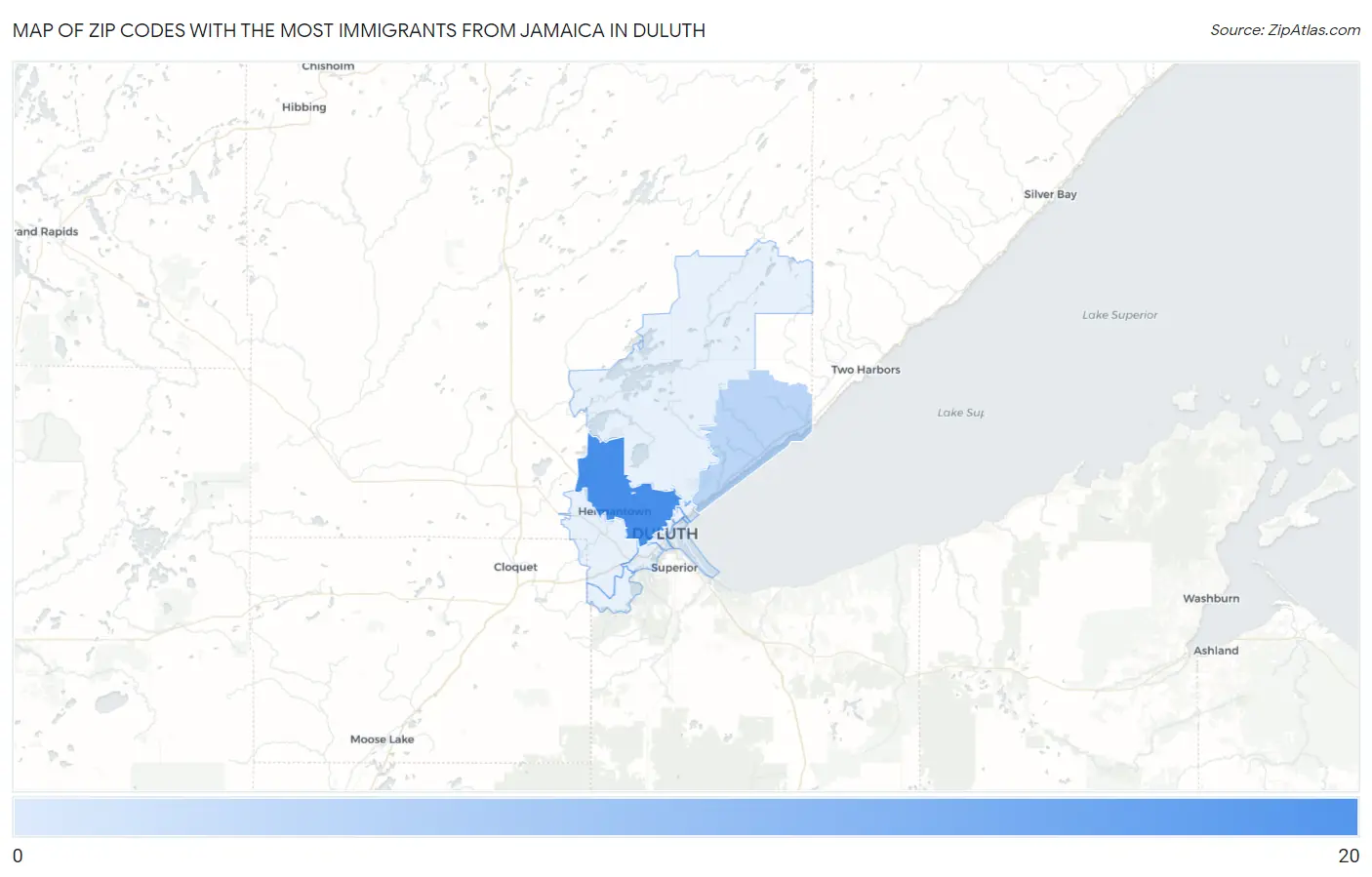 Zip Codes with the Most Immigrants from Jamaica in Duluth Map