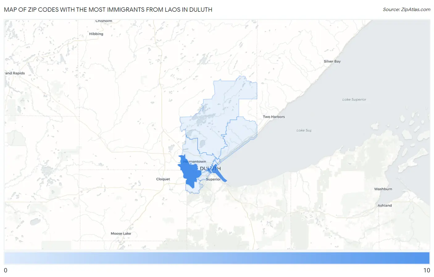 Zip Codes with the Most Immigrants from Laos in Duluth Map