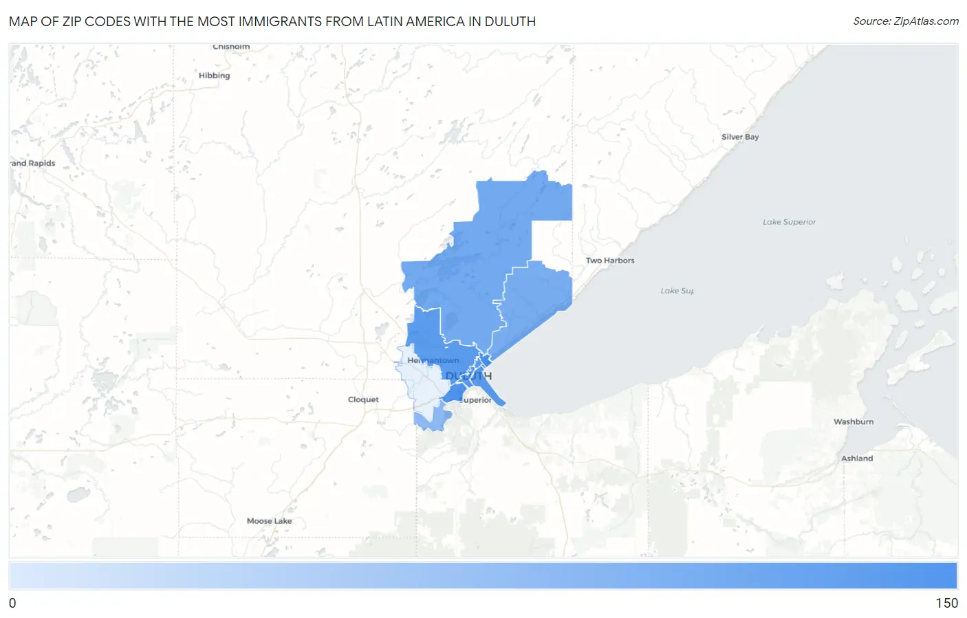 Zip Codes with the Most Immigrants from Latin America in Duluth Map
