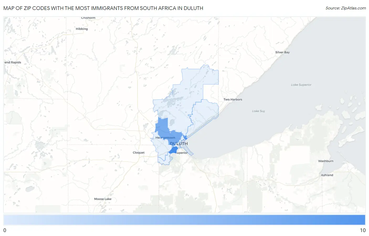 Zip Codes with the Most Immigrants from South Africa in Duluth Map