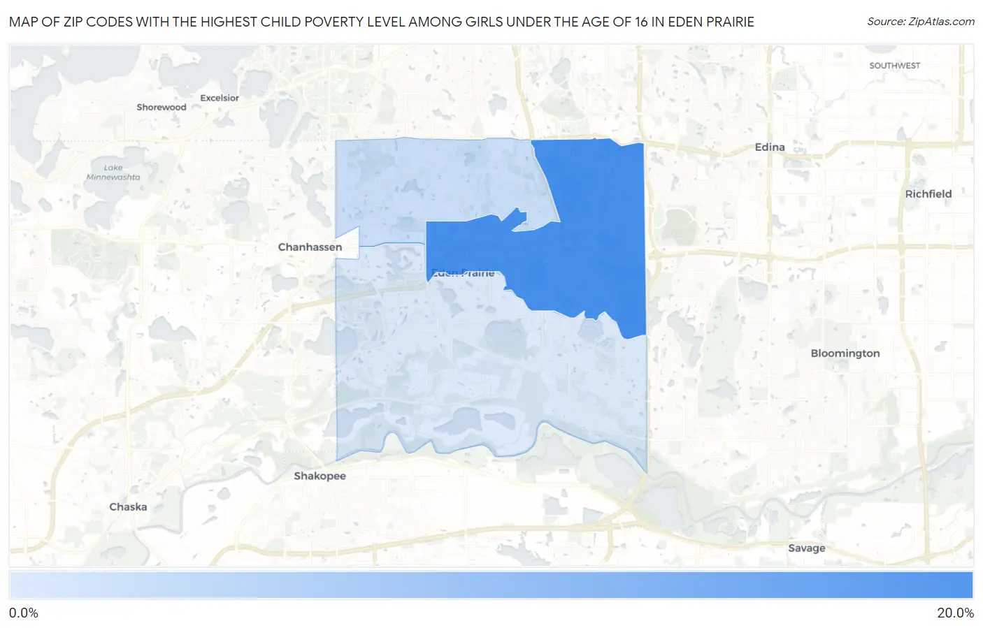 Zip Codes with the Highest Child Poverty Level Among Girls Under the Age of 16 in Eden Prairie Map