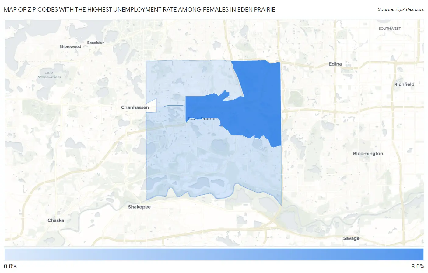 Zip Codes with the Highest Unemployment Rate Among Females in Eden Prairie Map