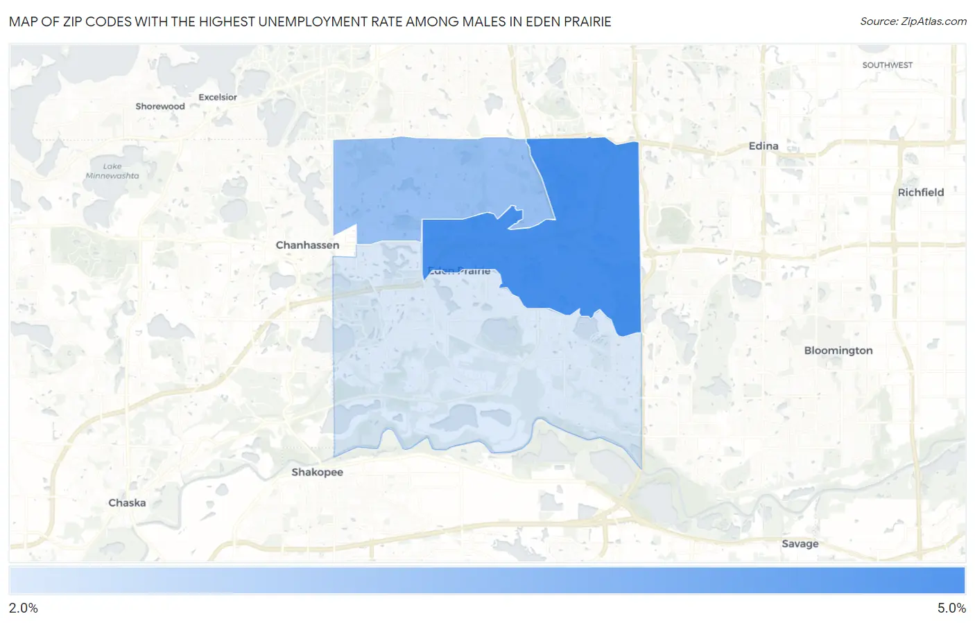 Zip Codes with the Highest Unemployment Rate Among Males in Eden Prairie Map