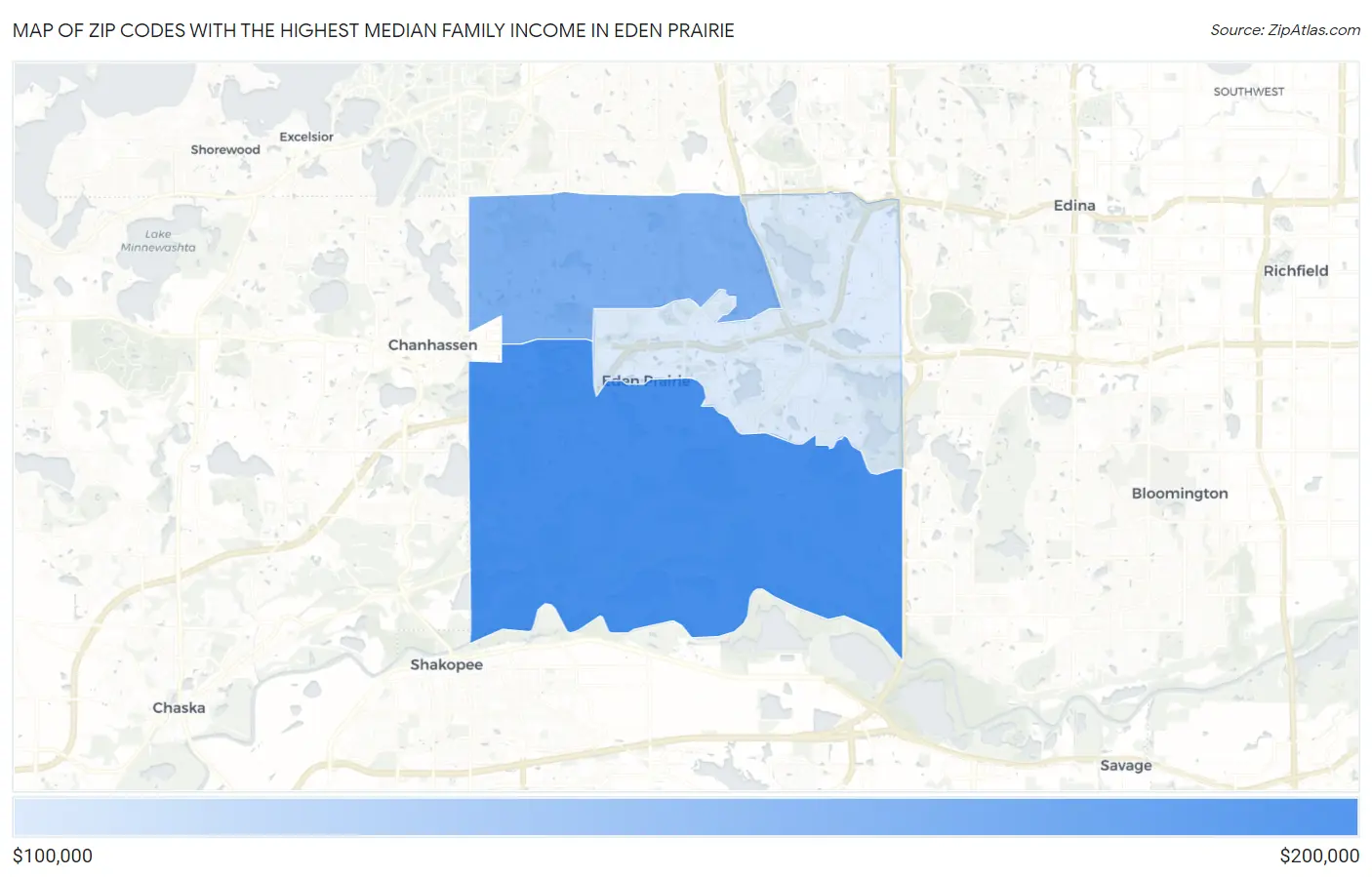 Zip Codes with the Highest Median Family Income in Eden Prairie Map