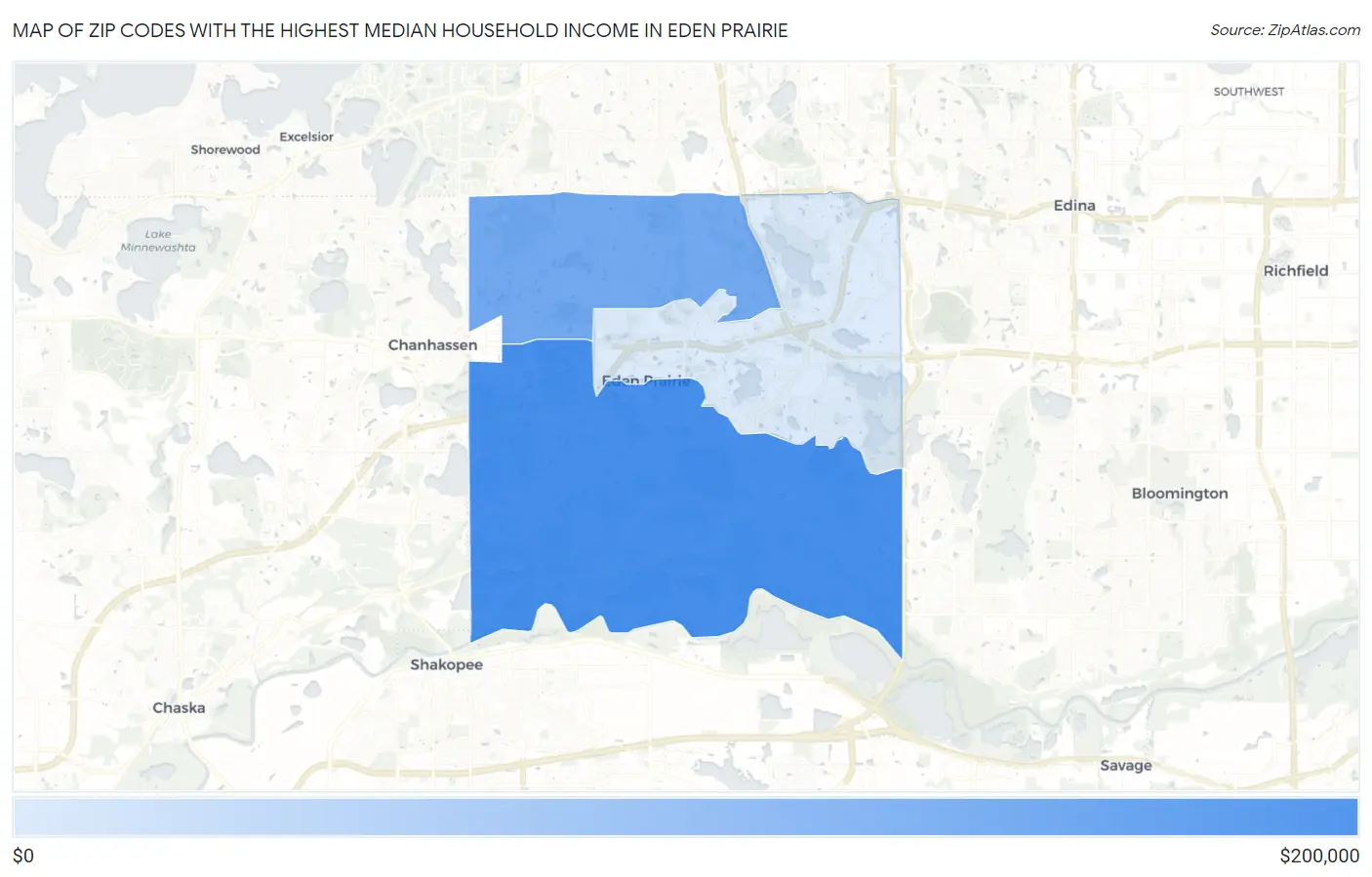 Zip Codes with the Highest Median Household Income in Eden Prairie Map