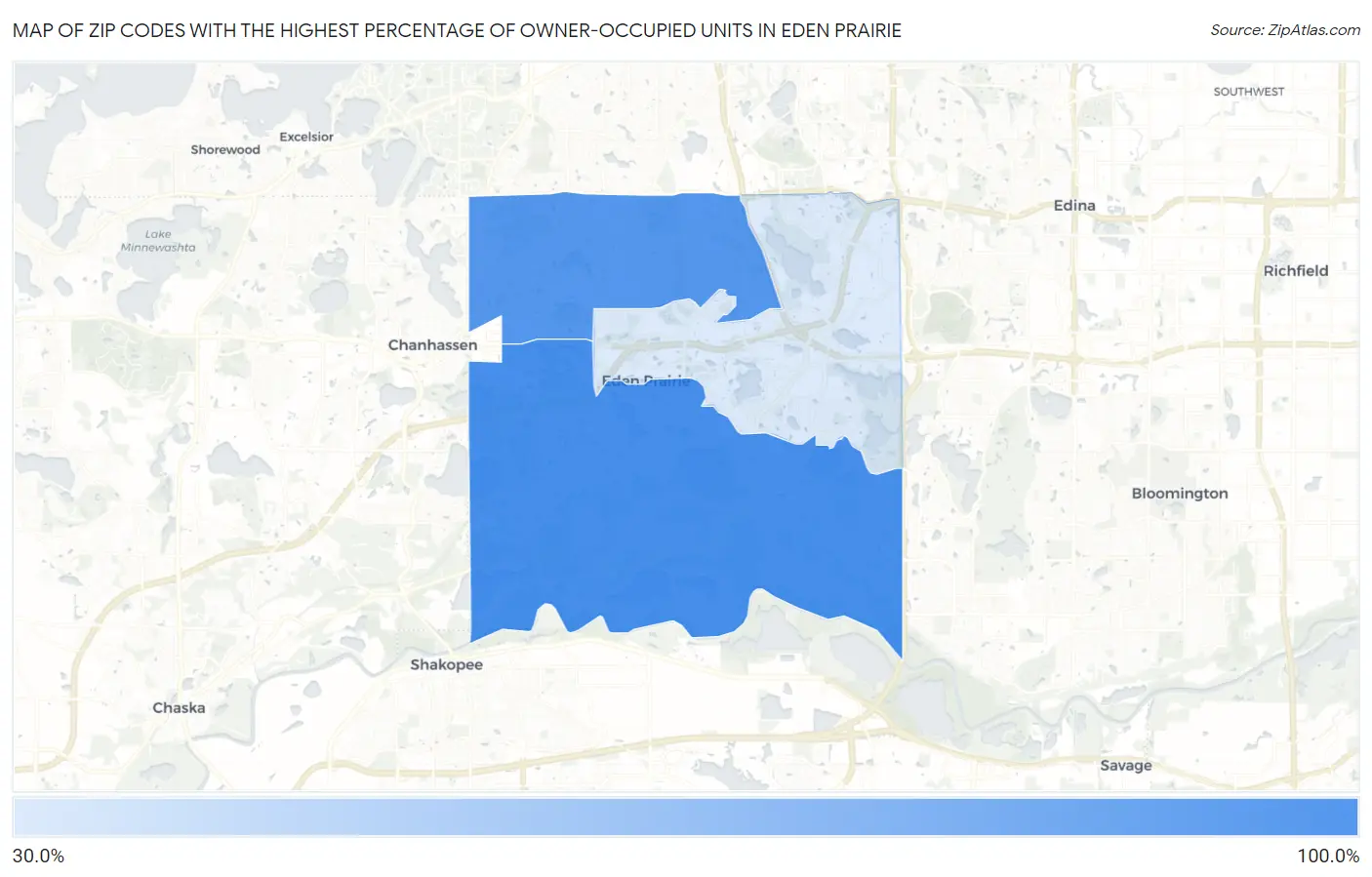 Zip Codes with the Highest Percentage of Owner-Occupied Units in Eden Prairie Map
