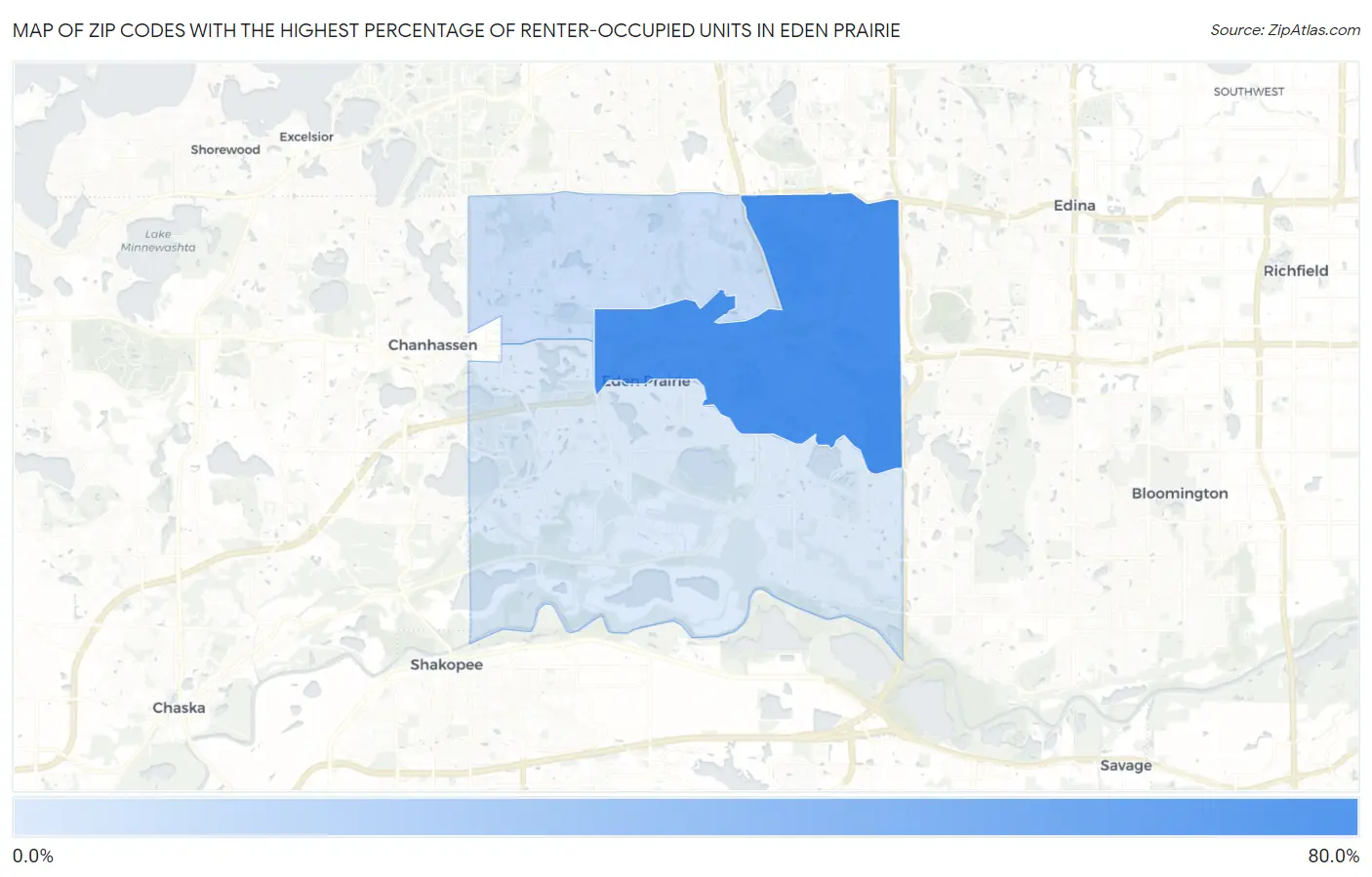 Zip Codes with the Highest Percentage of Renter-Occupied Units in Eden Prairie Map