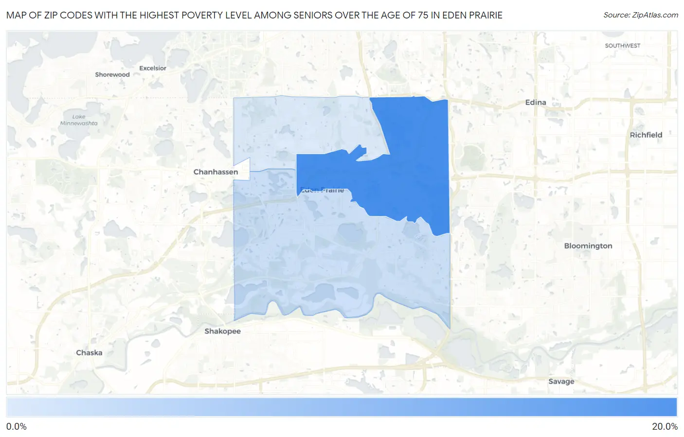 Zip Codes with the Highest Poverty Level Among Seniors Over the Age of 75 in Eden Prairie Map