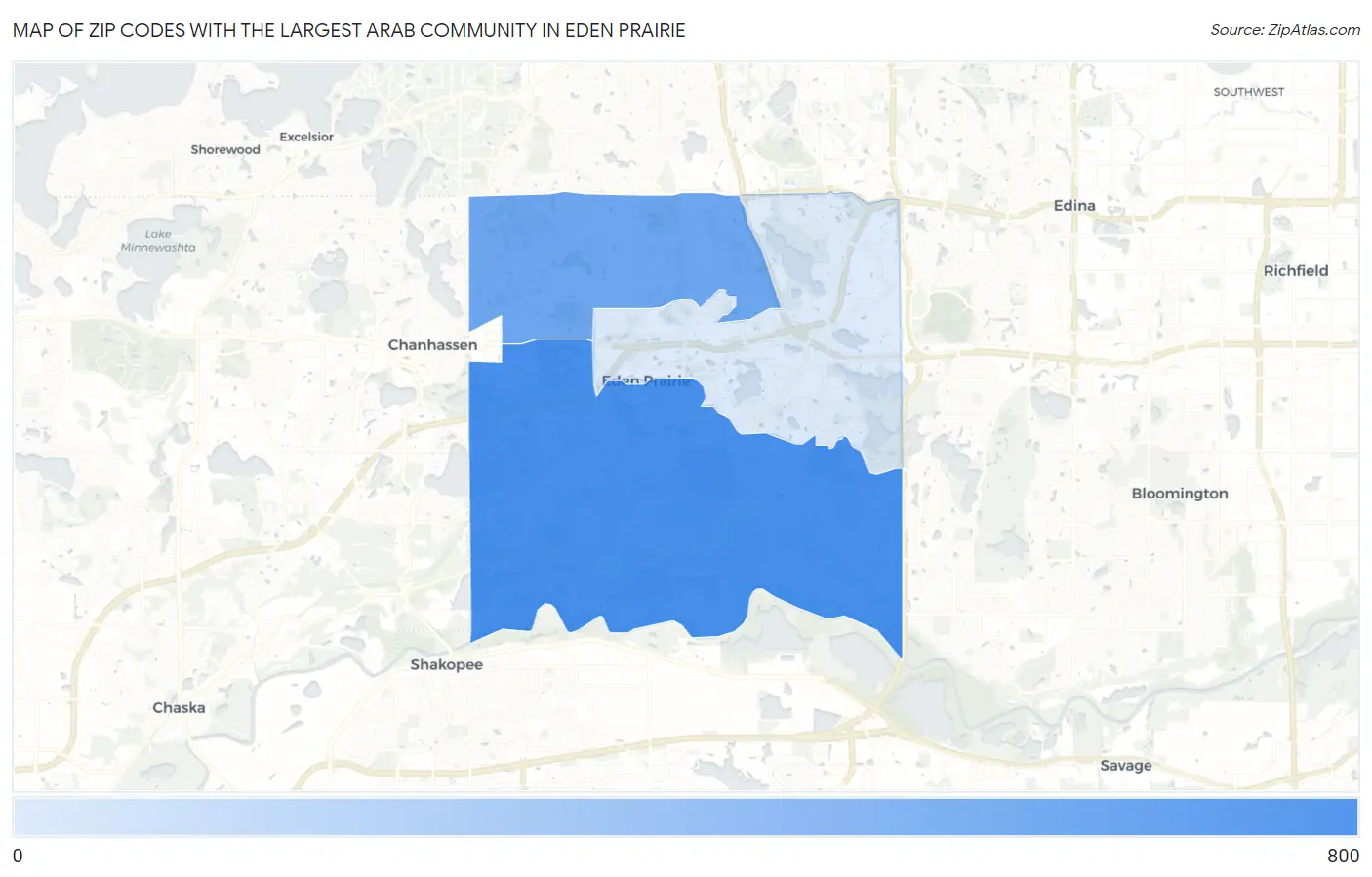 Zip Codes with the Largest Arab Community in Eden Prairie Map