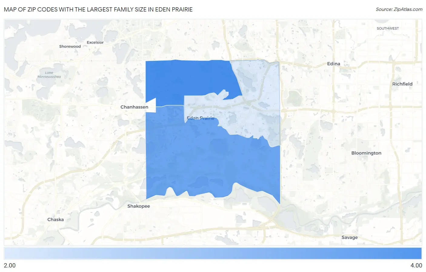 Zip Codes with the Largest Family Size in Eden Prairie Map