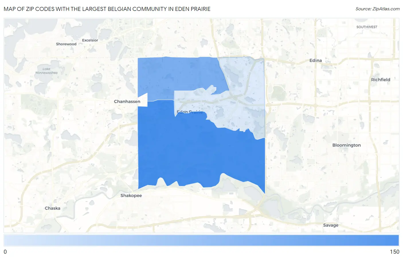 Zip Codes with the Largest Belgian Community in Eden Prairie Map