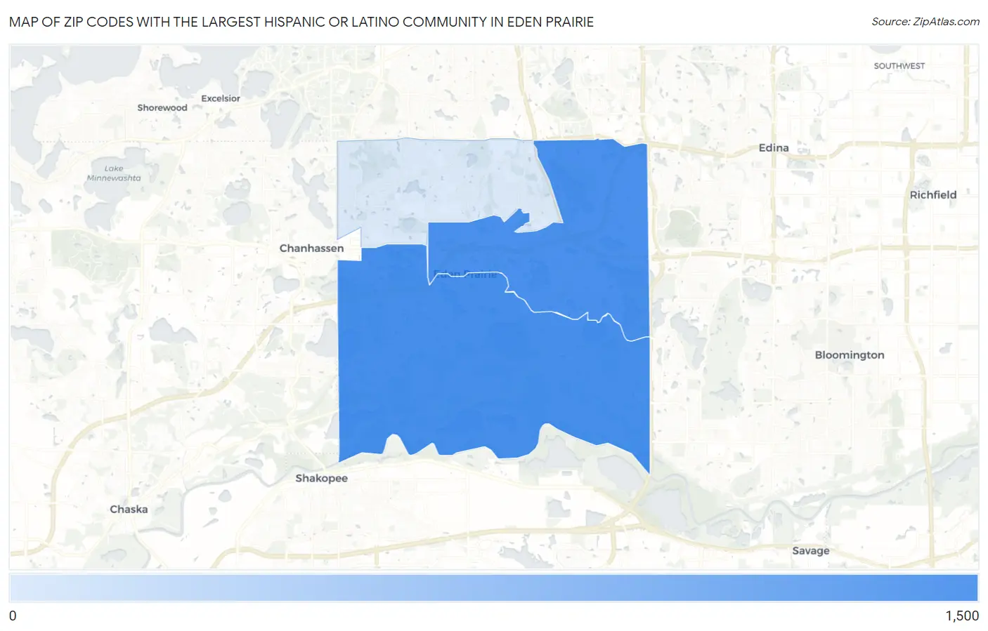 Zip Codes with the Largest Hispanic or Latino Community in Eden Prairie Map