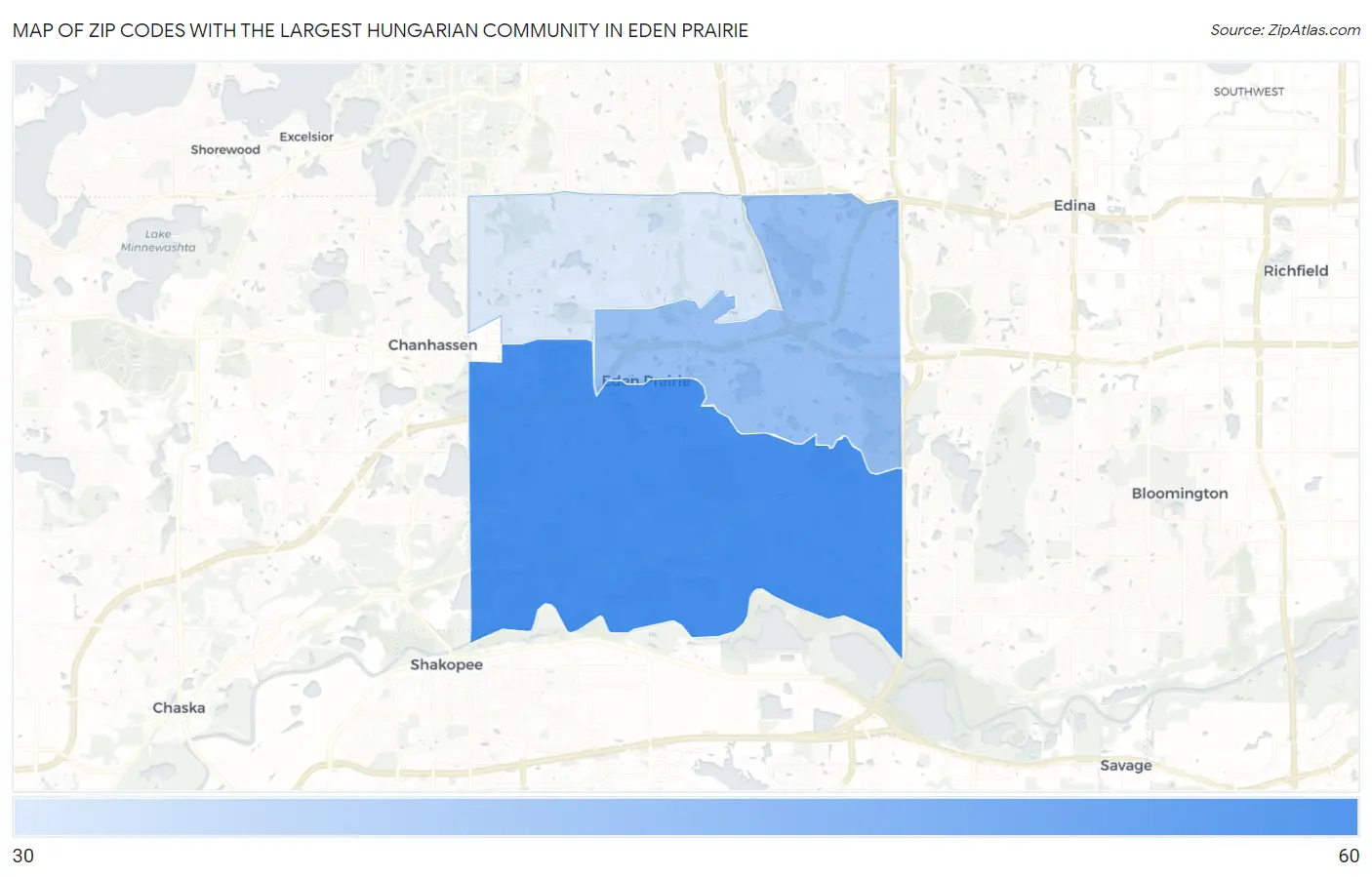 Zip Codes with the Largest Hungarian Community in Eden Prairie Map