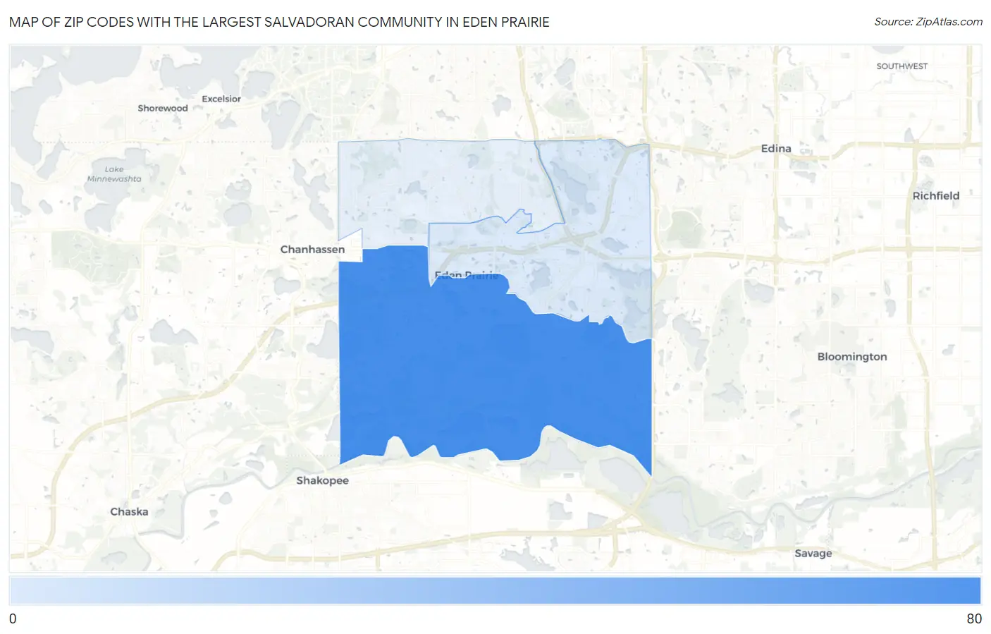 Zip Codes with the Largest Salvadoran Community in Eden Prairie Map