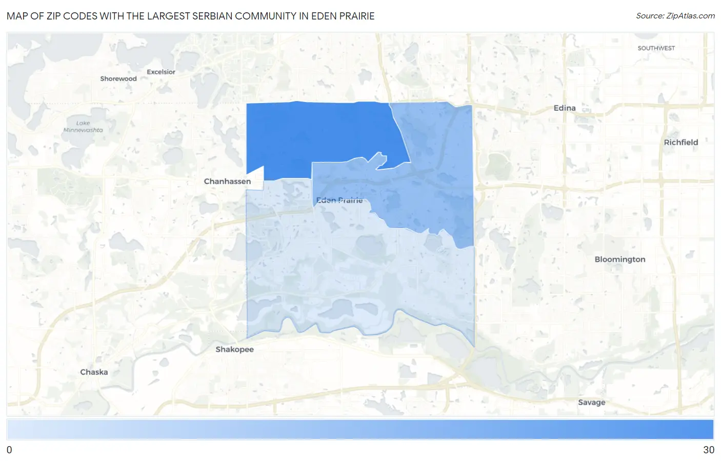 Zip Codes with the Largest Serbian Community in Eden Prairie Map