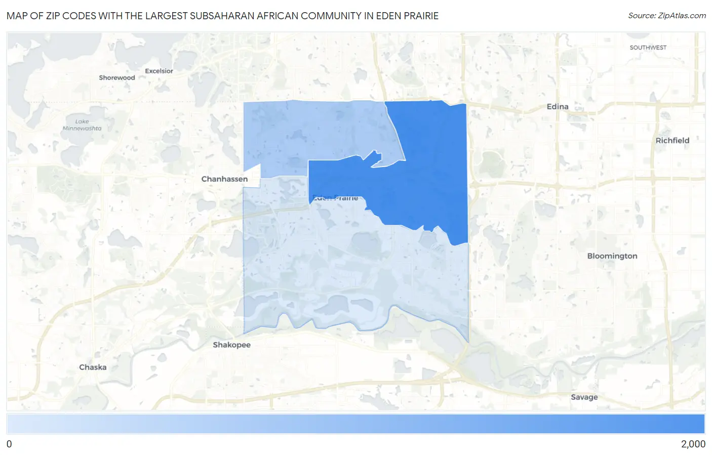 Zip Codes with the Largest Subsaharan African Community in Eden Prairie Map