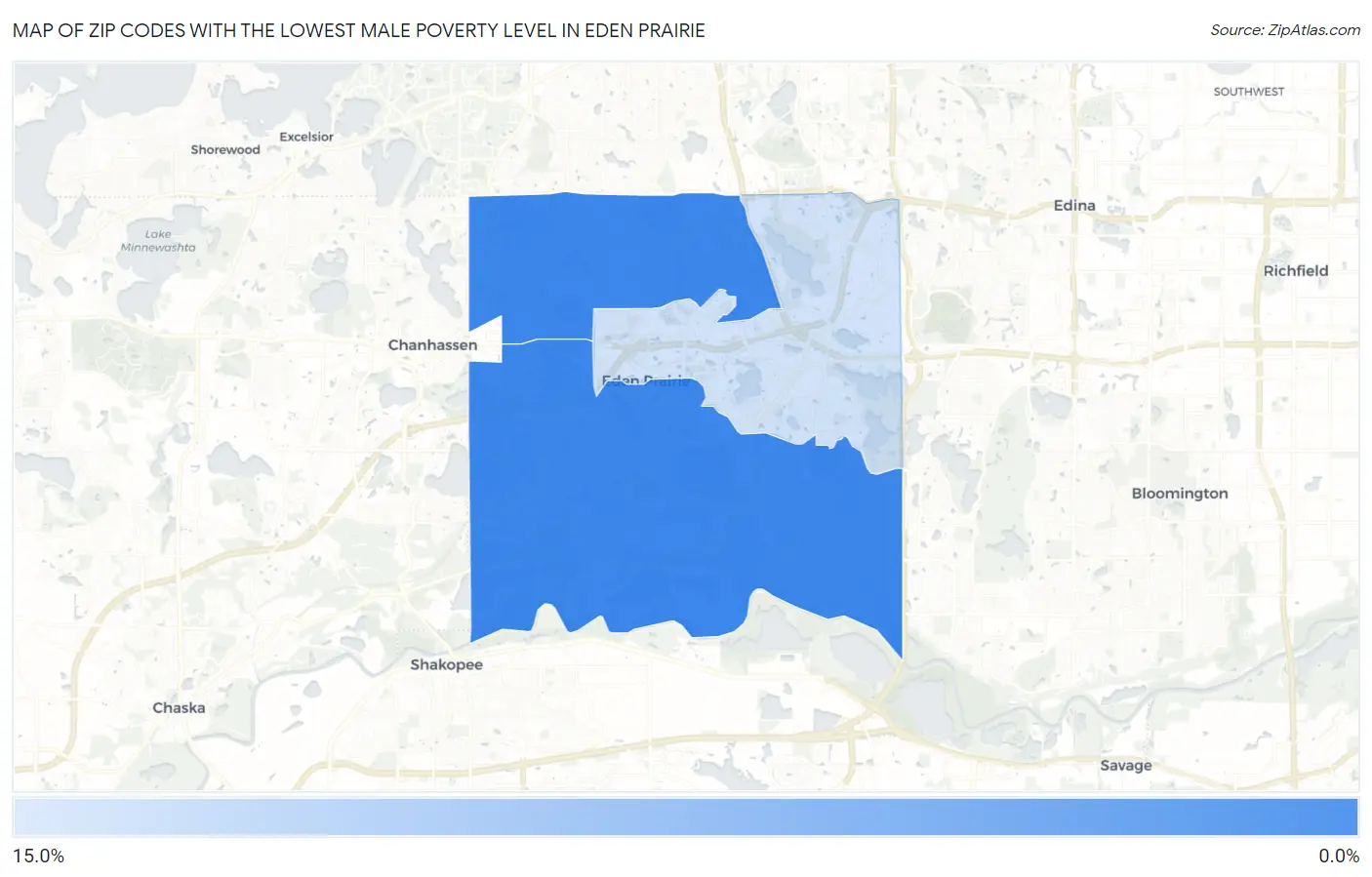 Zip Codes with the Lowest Male Poverty Level in Eden Prairie Map
