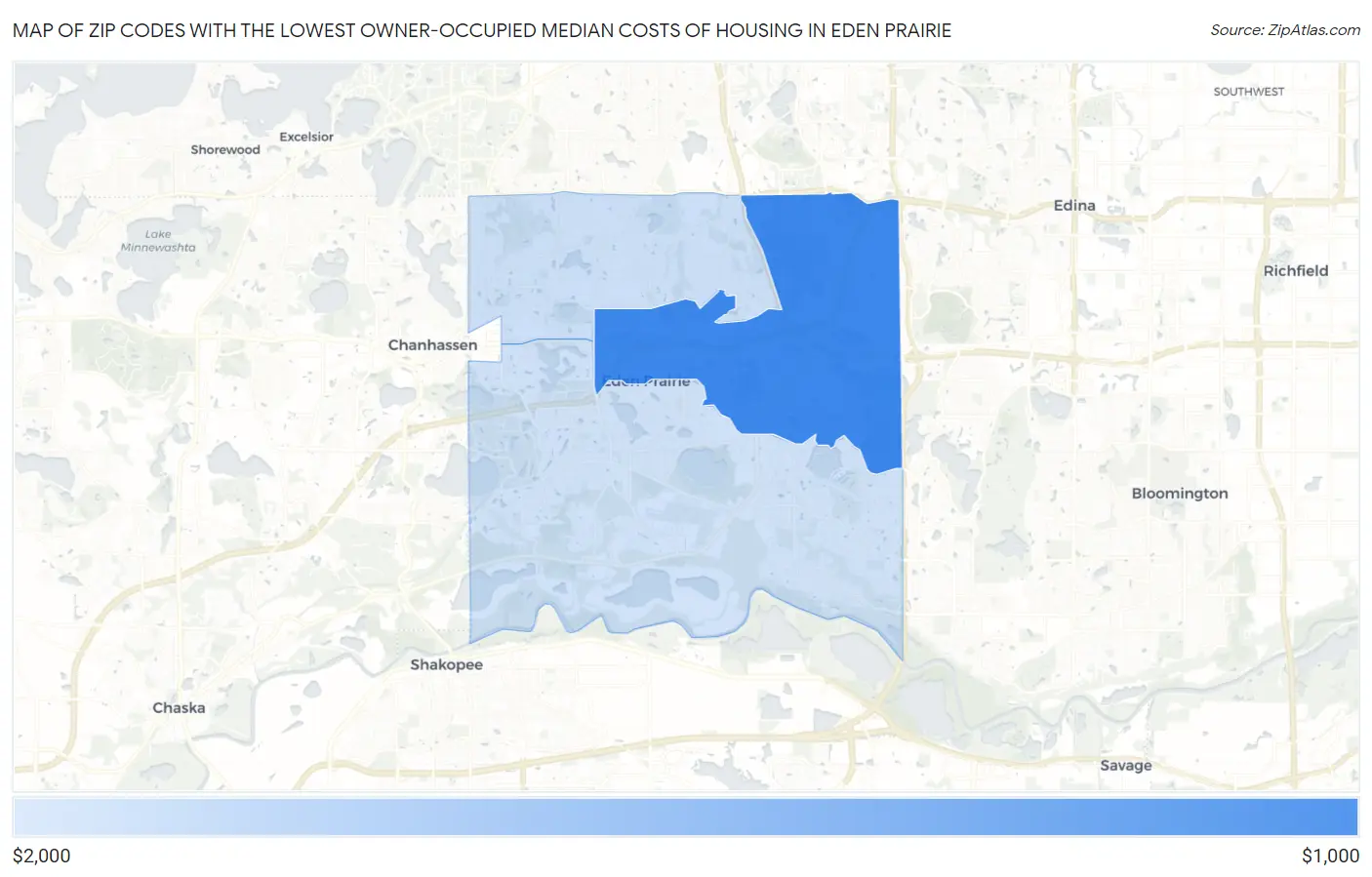 Zip Codes with the Lowest Owner-Occupied Median Costs of Housing in Eden Prairie Map