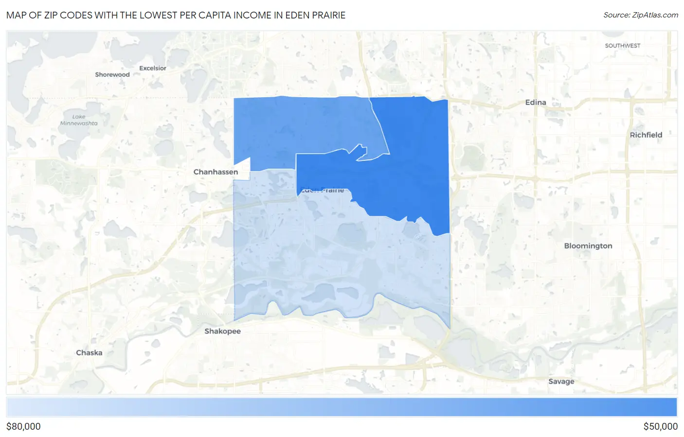 Zip Codes with the Lowest Per Capita Income in Eden Prairie Map