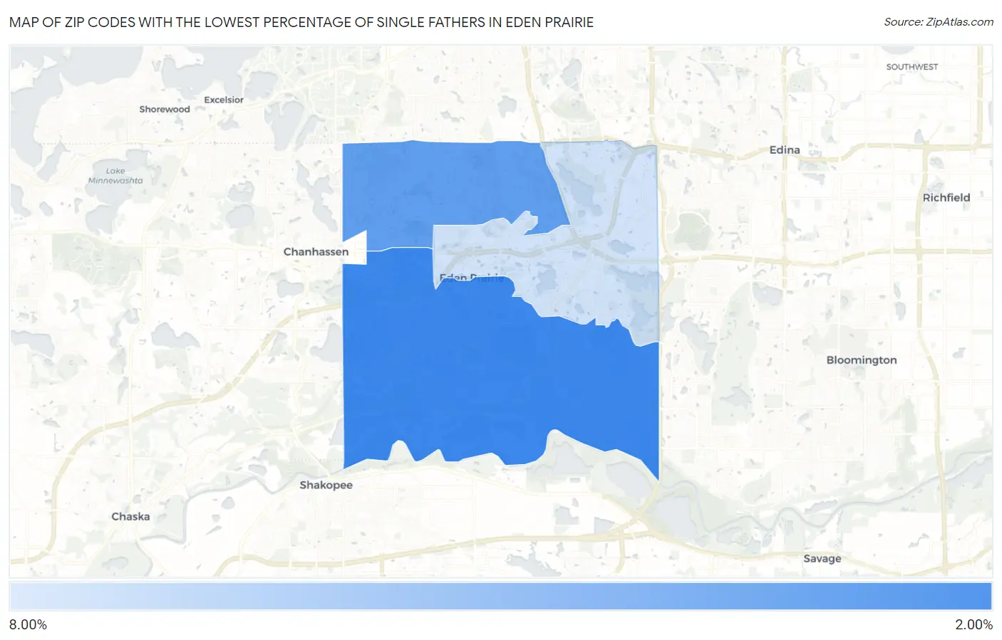 Zip Codes with the Lowest Percentage of Single Fathers in Eden Prairie Map