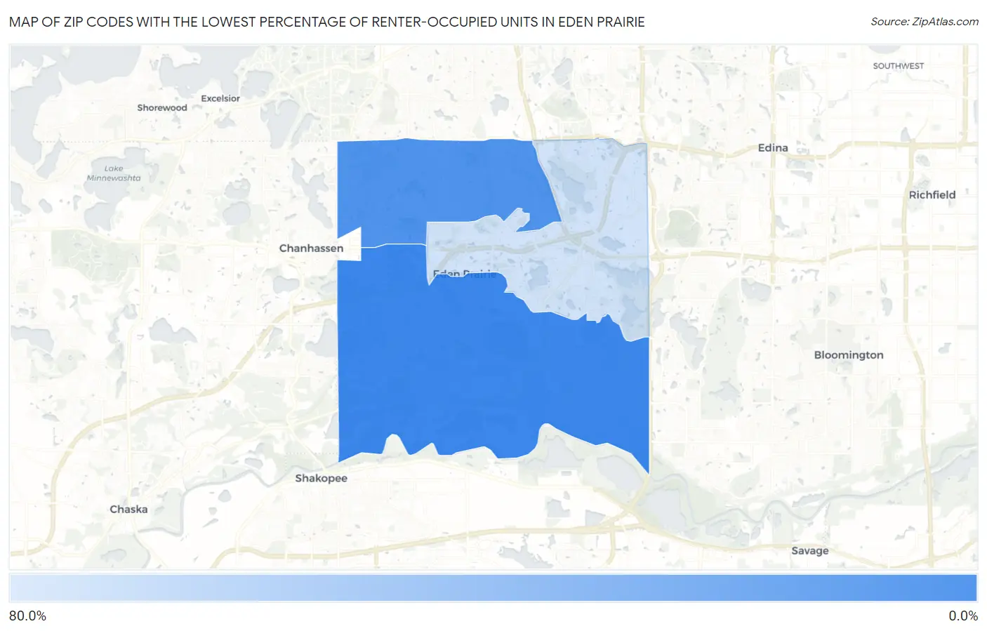 Zip Codes with the Lowest Percentage of Renter-Occupied Units in Eden Prairie Map