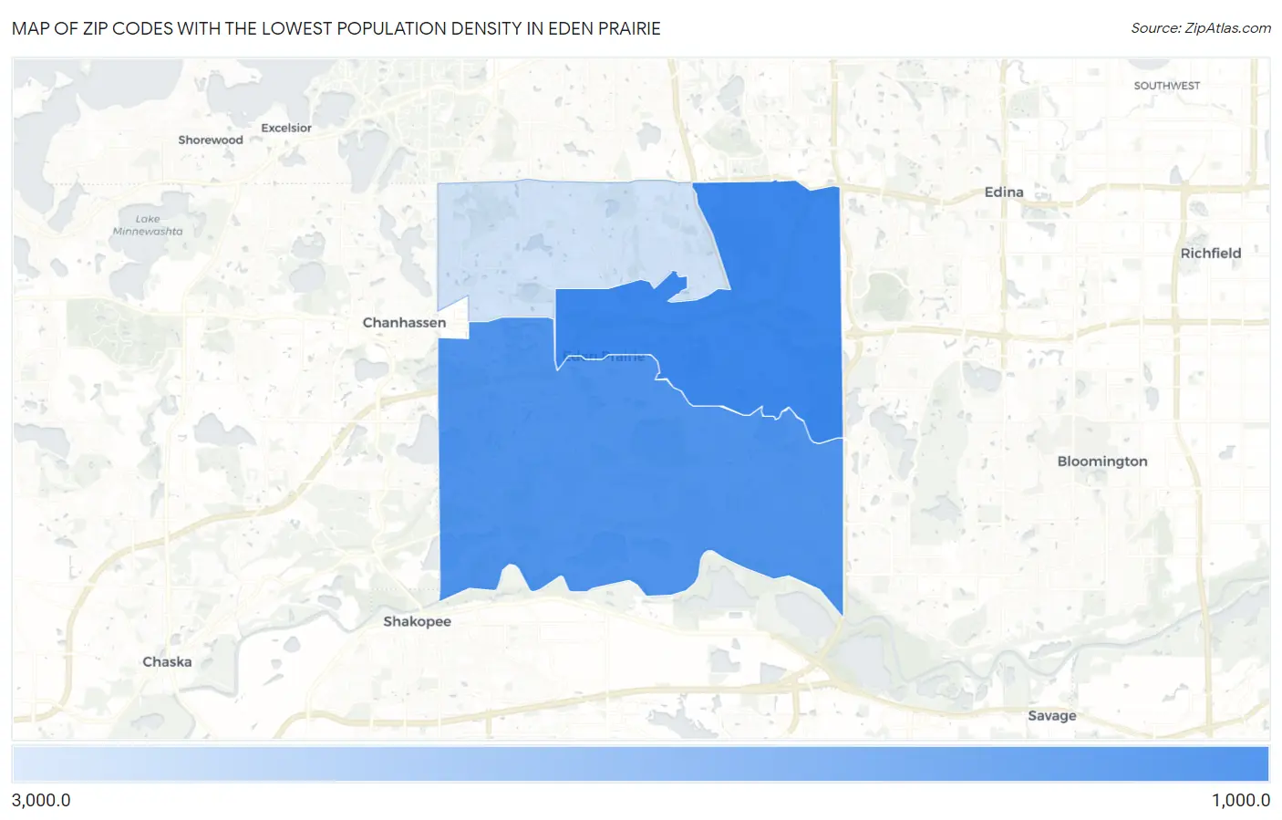 Zip Codes with the Lowest Population Density in Eden Prairie Map