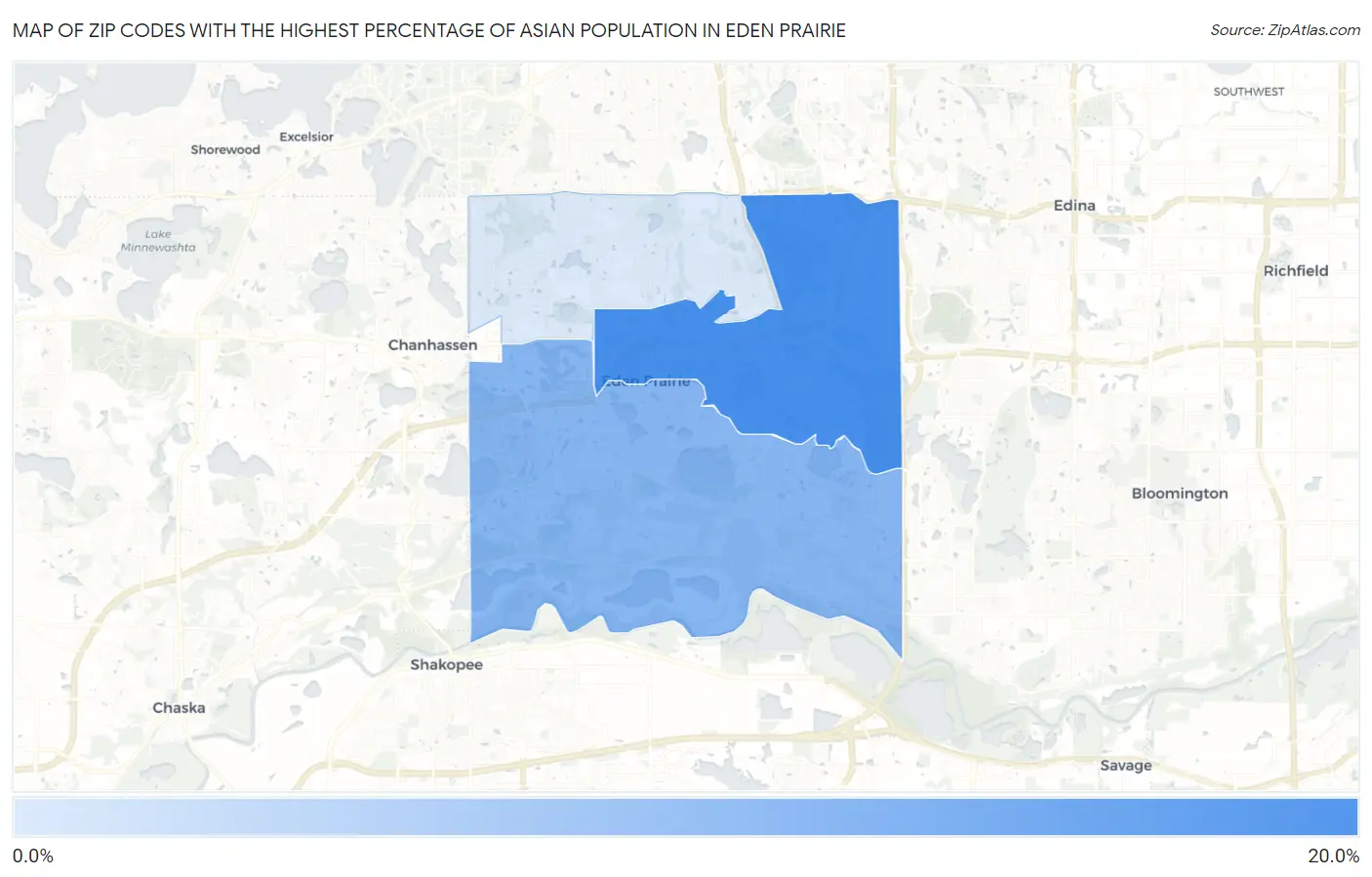 Zip Codes with the Highest Percentage of Asian Population in Eden Prairie Map