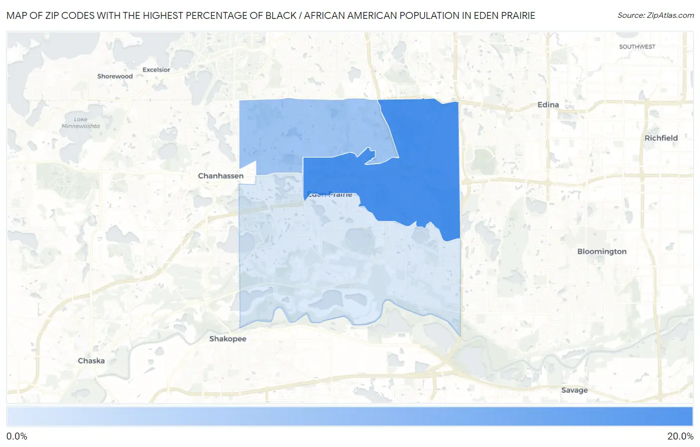Zip Codes with the Highest Percentage of Black / African American Population in Eden Prairie Map