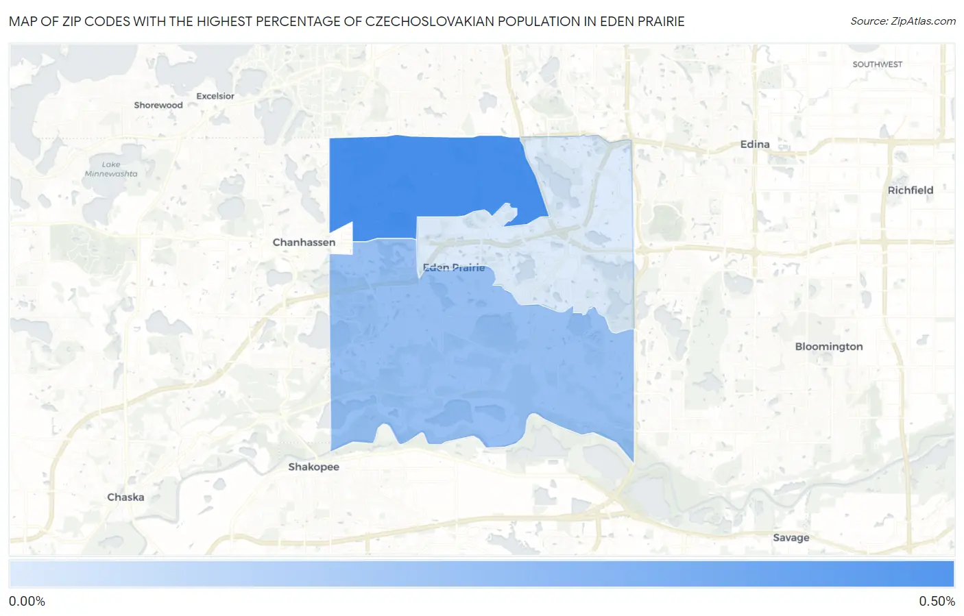 Zip Codes with the Highest Percentage of Czechoslovakian Population in Eden Prairie Map