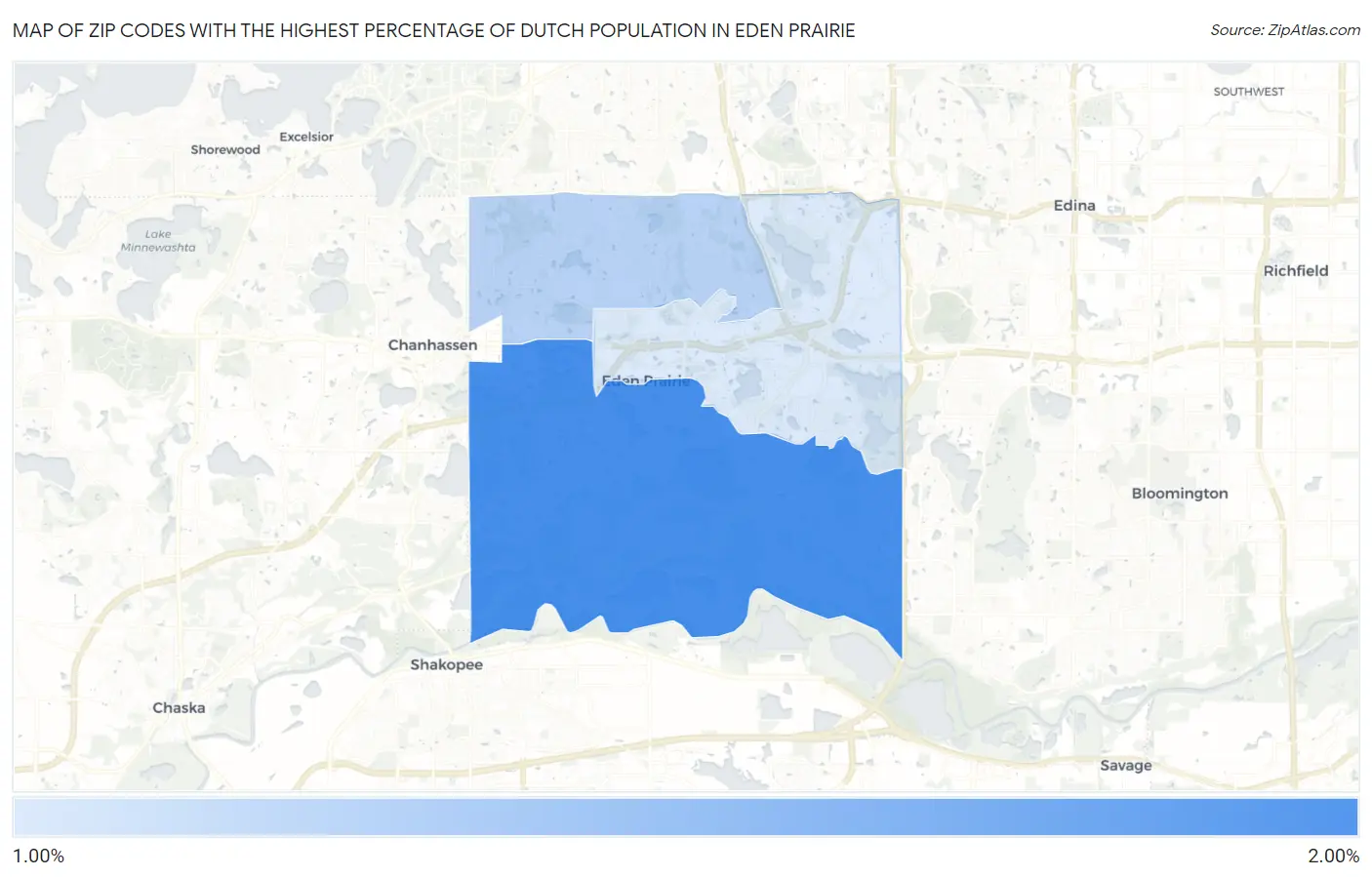 Zip Codes with the Highest Percentage of Dutch Population in Eden Prairie Map