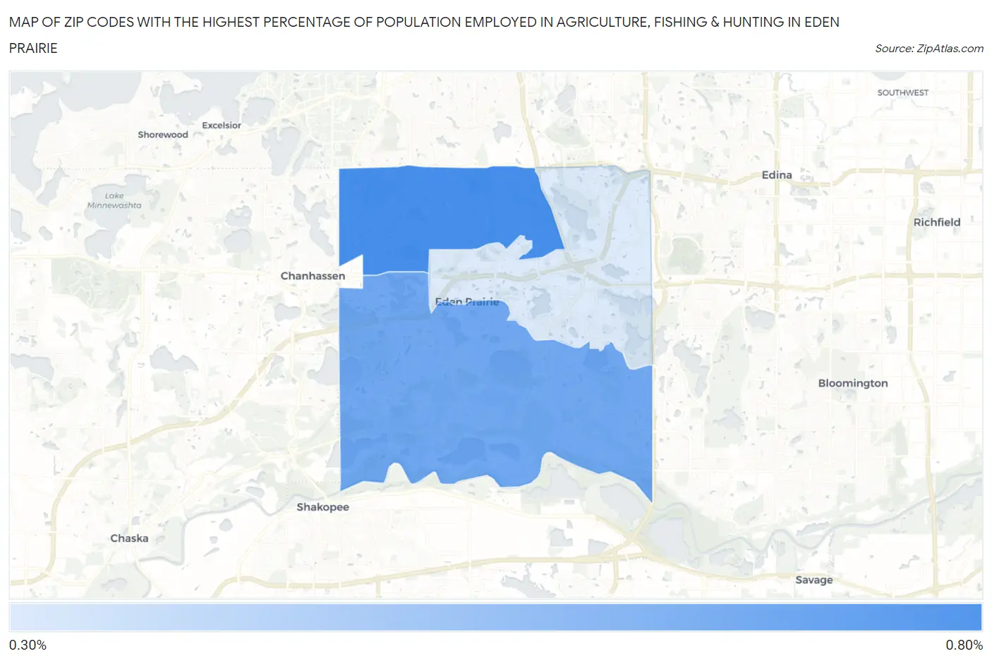 Zip Codes with the Highest Percentage of Population Employed in Agriculture, Fishing & Hunting in Eden Prairie Map