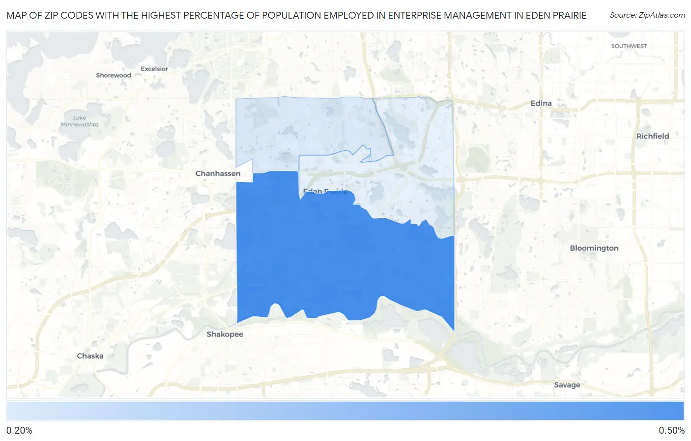 Zip Codes with the Highest Percentage of Population Employed in Enterprise Management in Eden Prairie Map