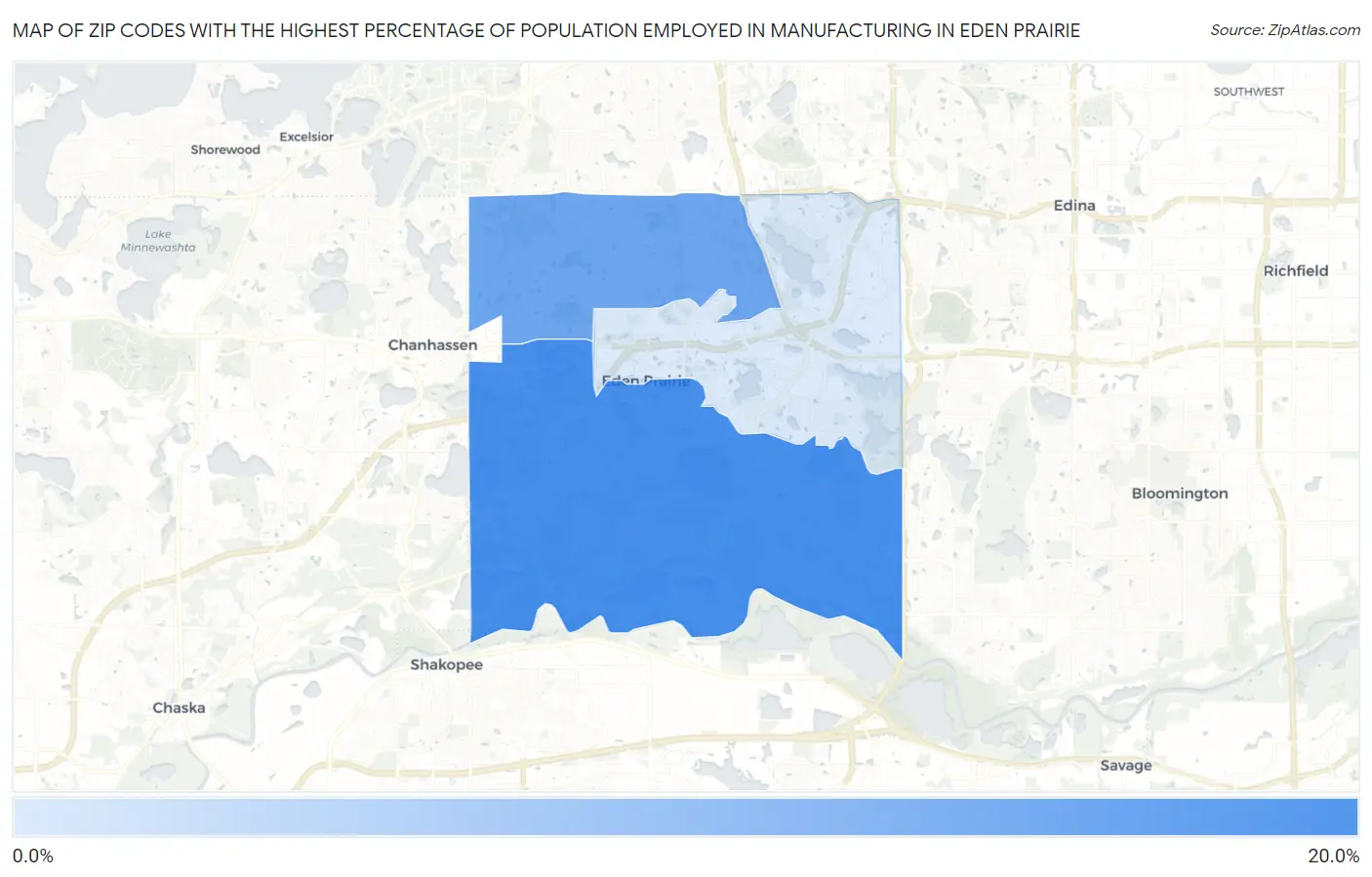 Zip Codes with the Highest Percentage of Population Employed in Manufacturing in Eden Prairie Map