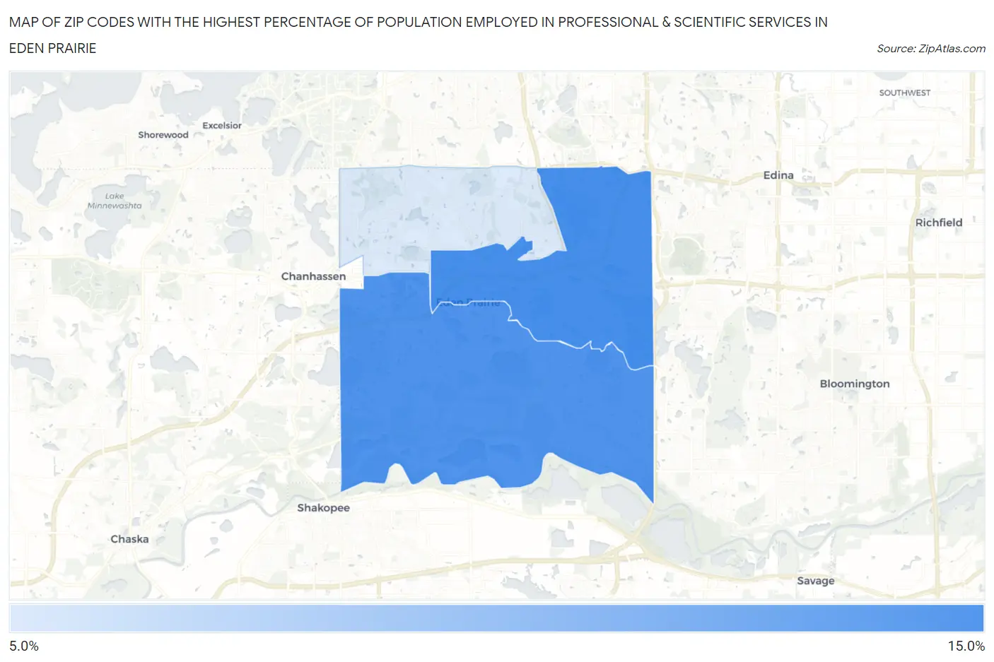 Zip Codes with the Highest Percentage of Population Employed in Professional & Scientific Services in Eden Prairie Map