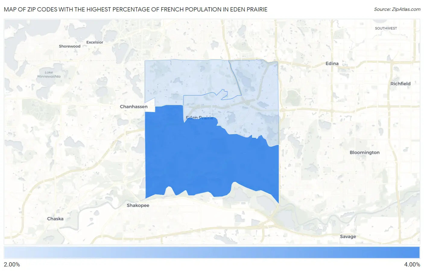 Zip Codes with the Highest Percentage of French Population in Eden Prairie Map