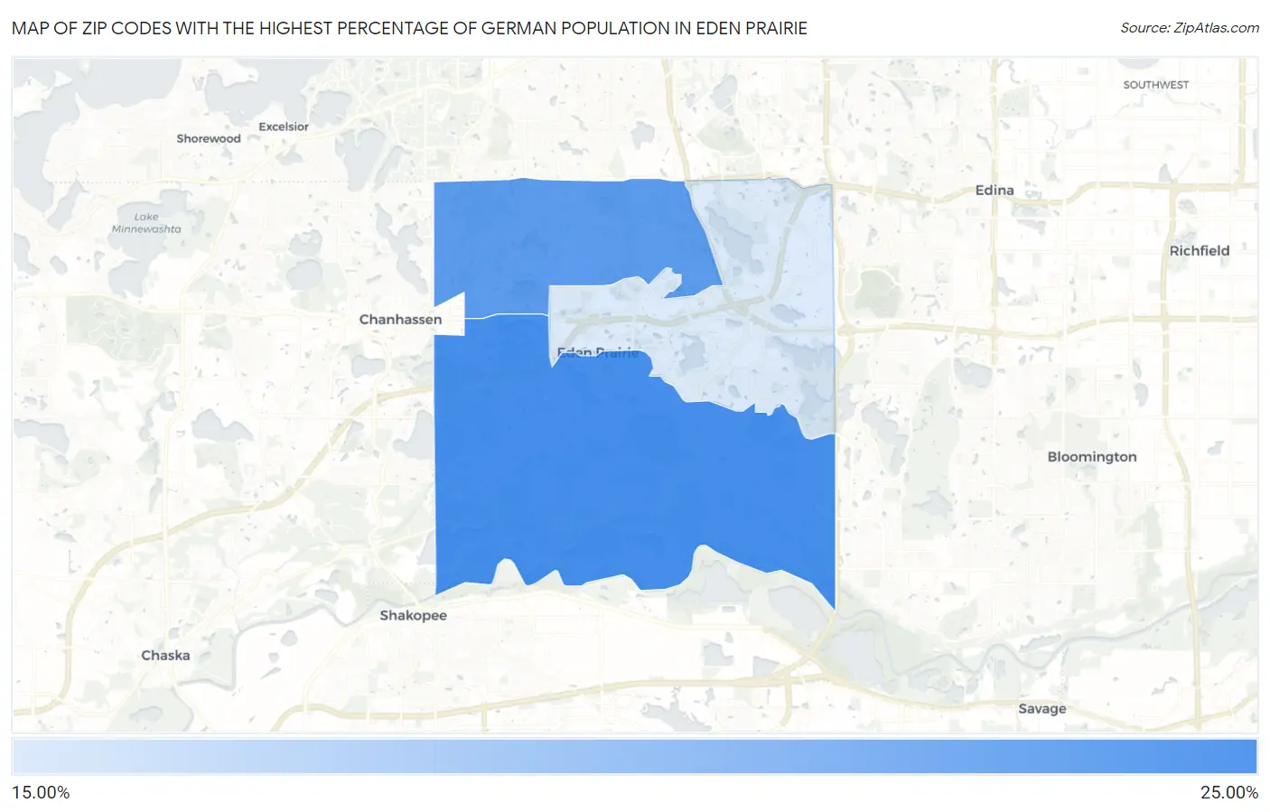 Zip Codes with the Highest Percentage of German Population in Eden Prairie Map