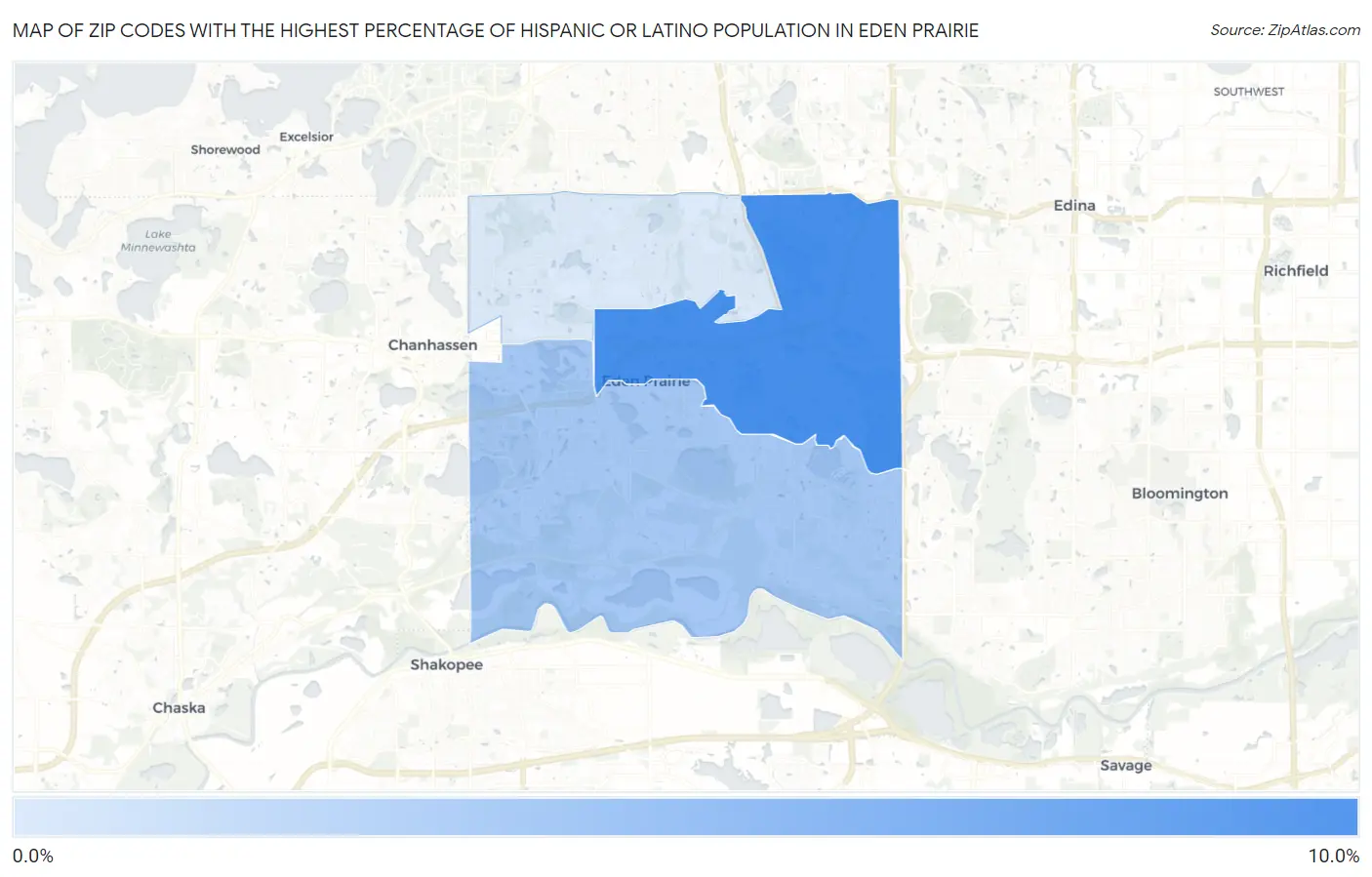 Zip Codes with the Highest Percentage of Hispanic or Latino Population in Eden Prairie Map