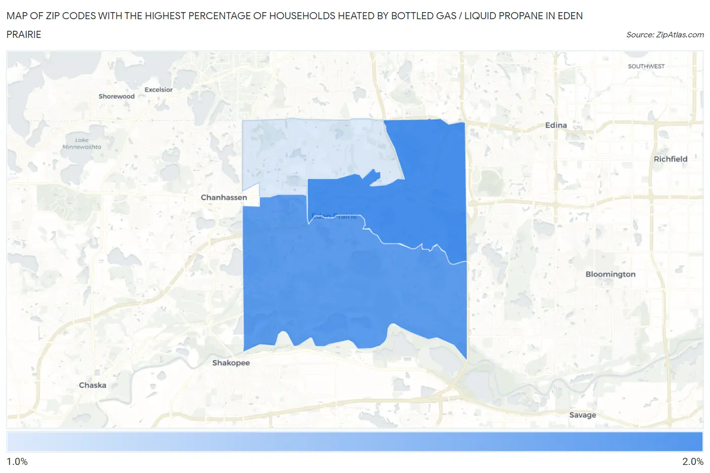 Zip Codes with the Highest Percentage of Households Heated by Bottled Gas / Liquid Propane in Eden Prairie Map