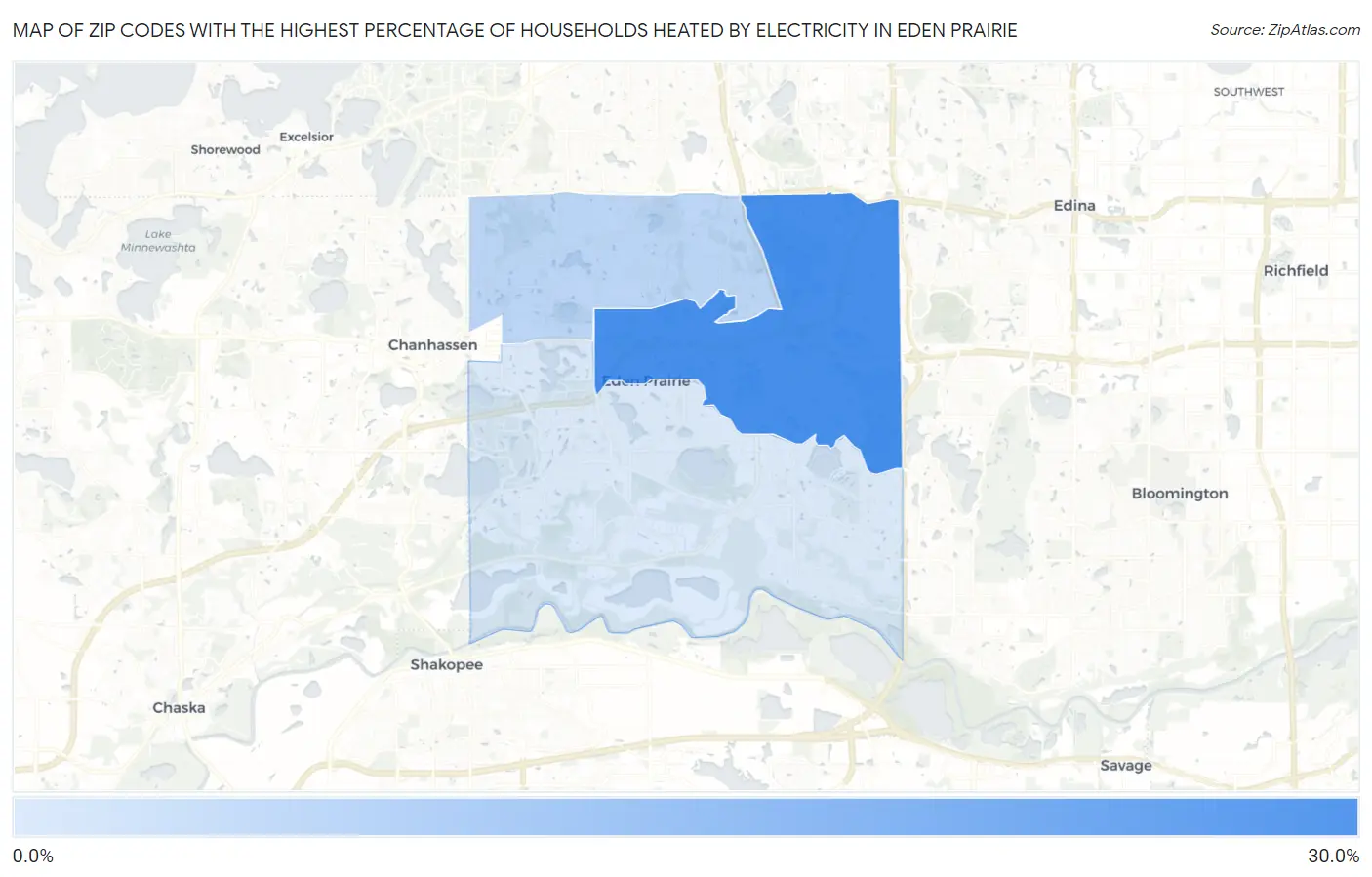 Zip Codes with the Highest Percentage of Households Heated by Electricity in Eden Prairie Map