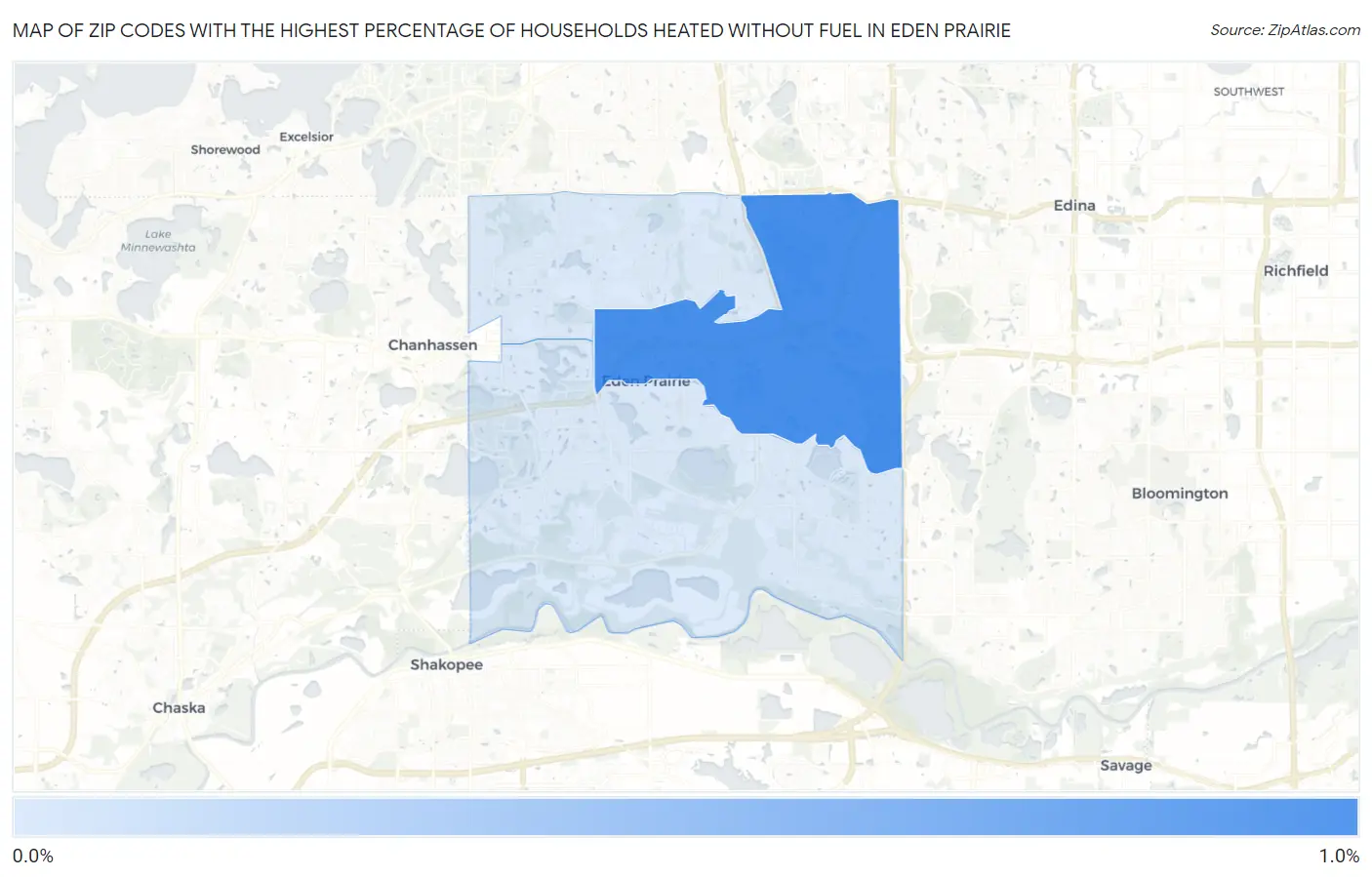 Zip Codes with the Highest Percentage of Households Heated without Fuel in Eden Prairie Map