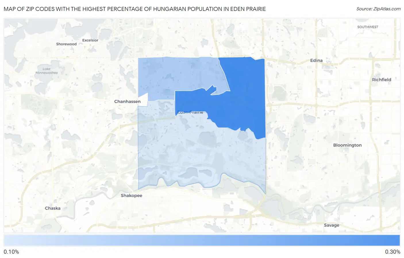 Zip Codes with the Highest Percentage of Hungarian Population in Eden Prairie Map