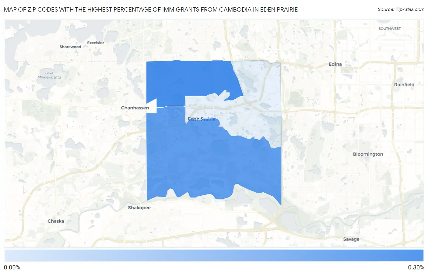 Zip Codes with the Highest Percentage of Immigrants from Cambodia in Eden Prairie Map