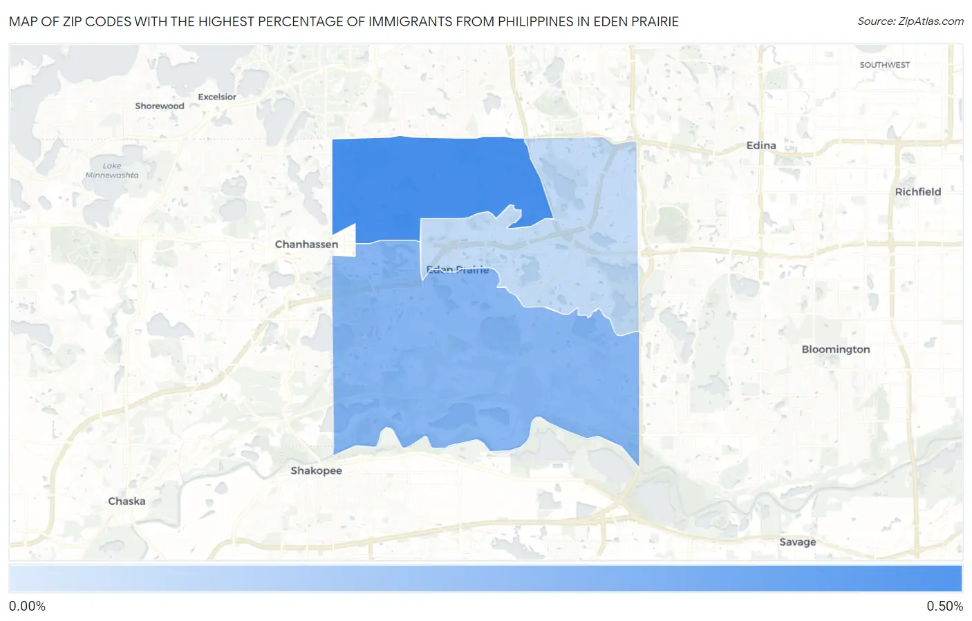 Zip Codes with the Highest Percentage of Immigrants from Philippines in Eden Prairie Map