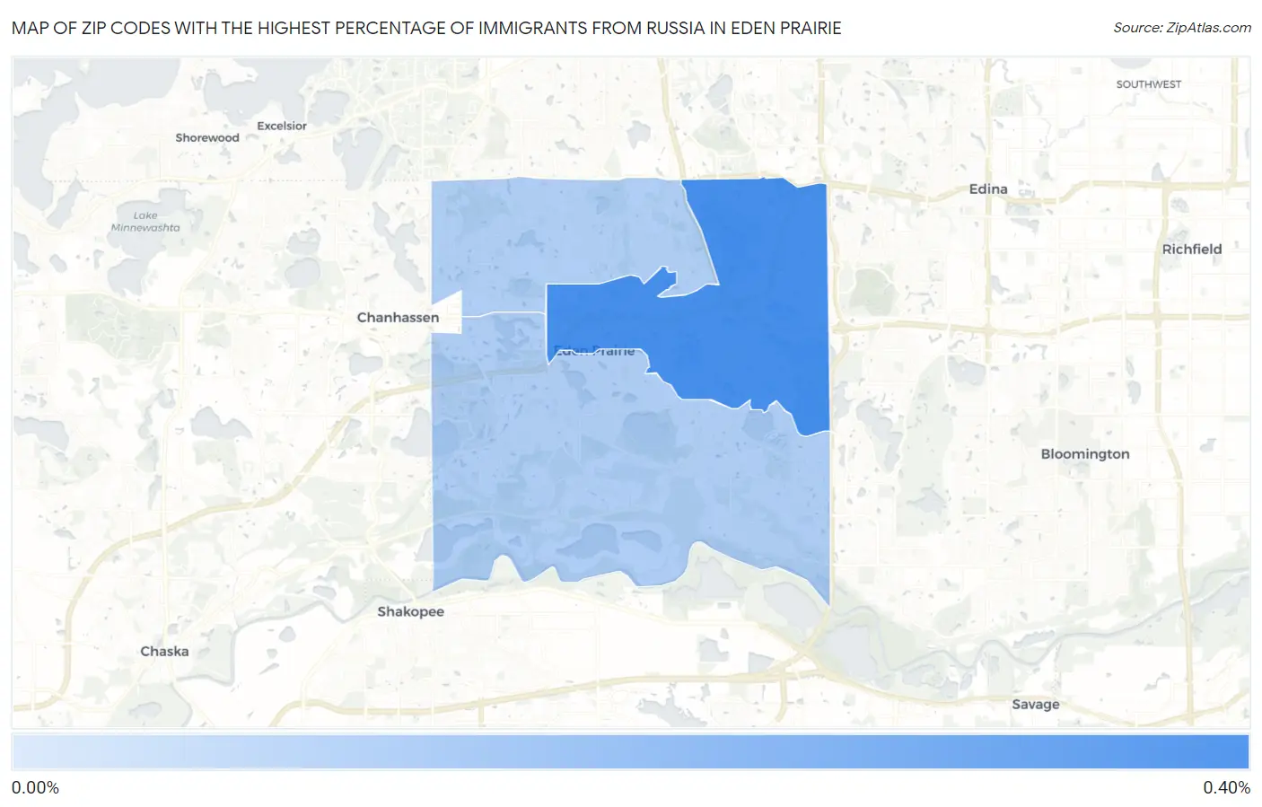 Zip Codes with the Highest Percentage of Immigrants from Russia in Eden Prairie Map