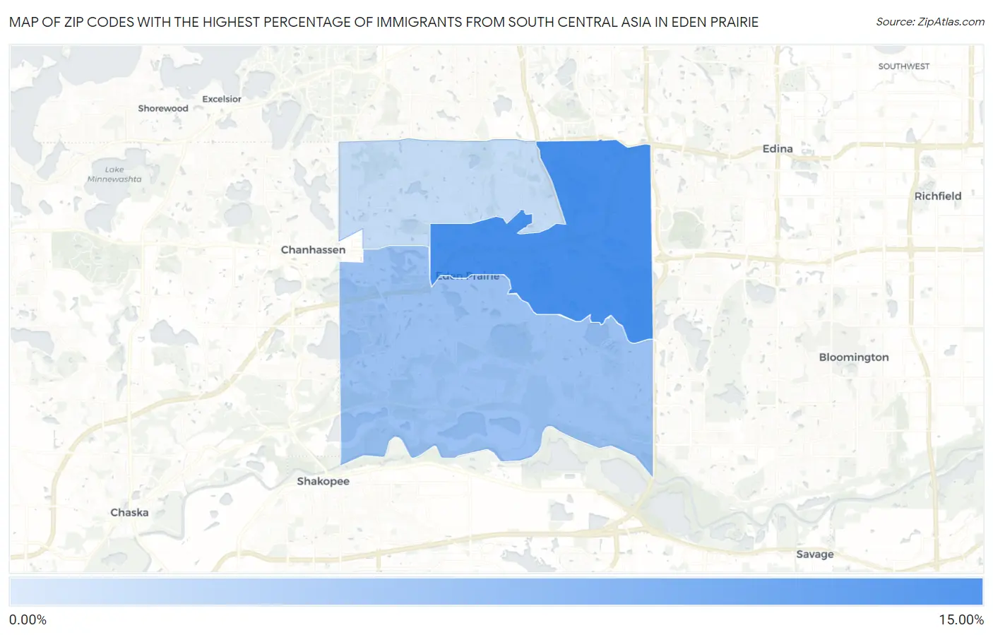 Zip Codes with the Highest Percentage of Immigrants from South Central Asia in Eden Prairie Map