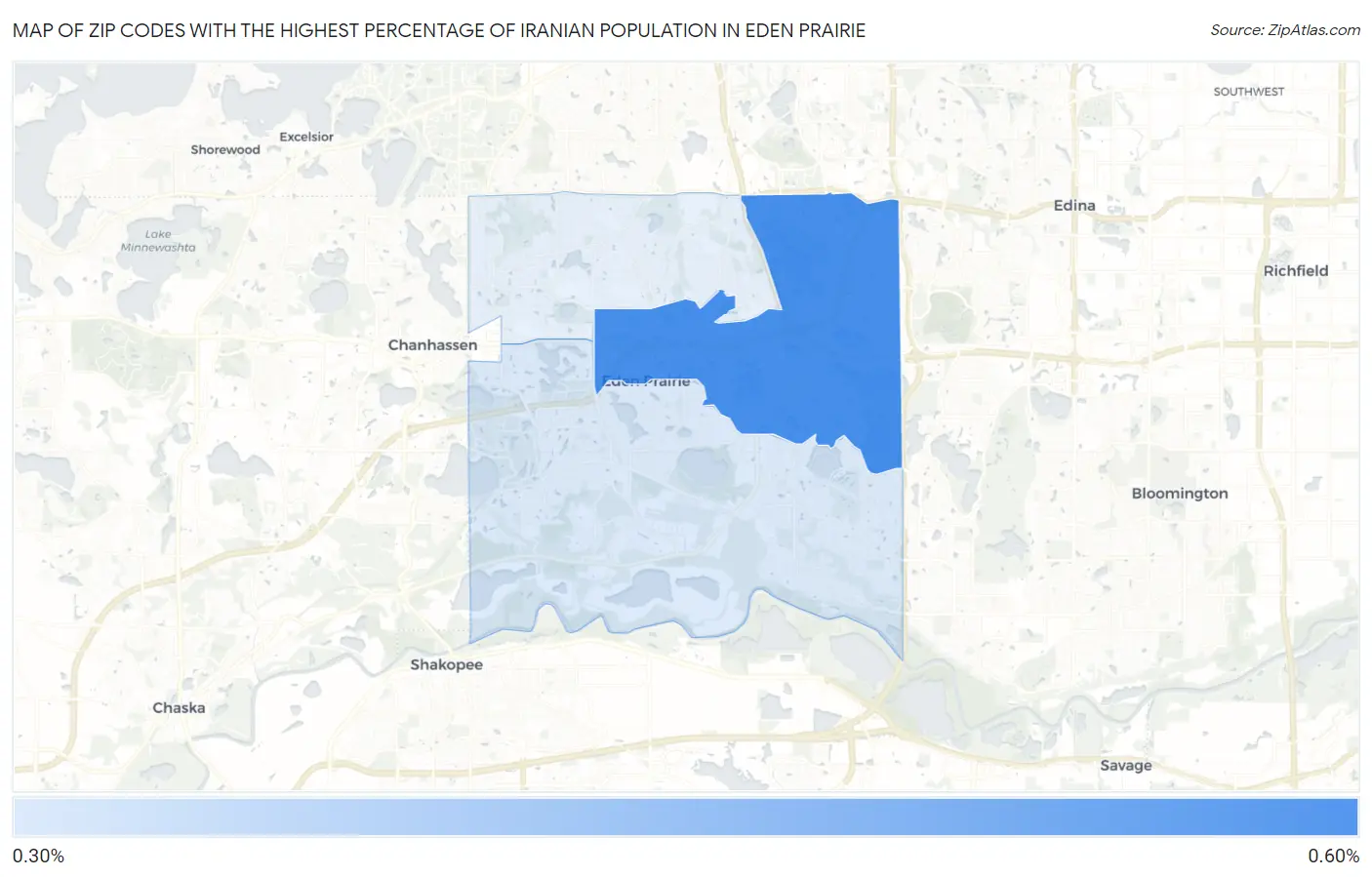 Zip Codes with the Highest Percentage of Iranian Population in Eden Prairie Map