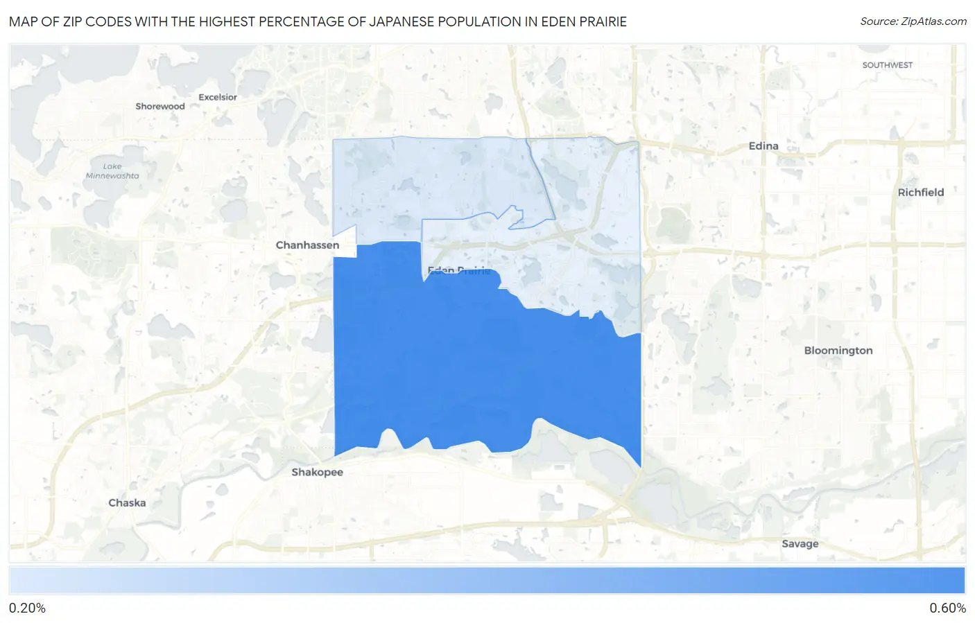 Zip Codes with the Highest Percentage of Japanese Population in Eden Prairie Map