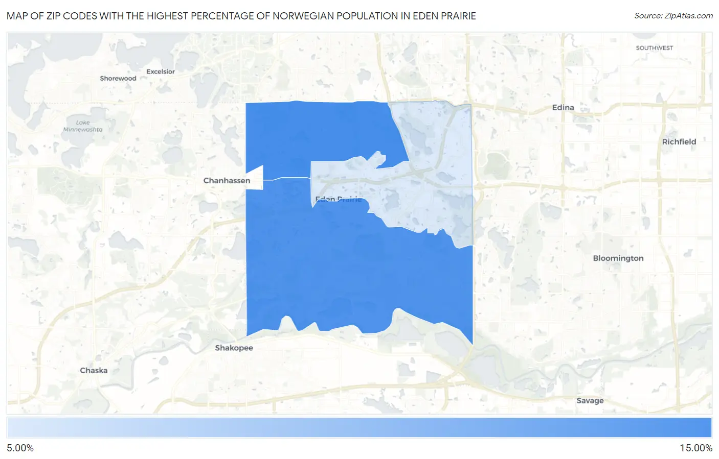 Zip Codes with the Highest Percentage of Norwegian Population in Eden Prairie Map