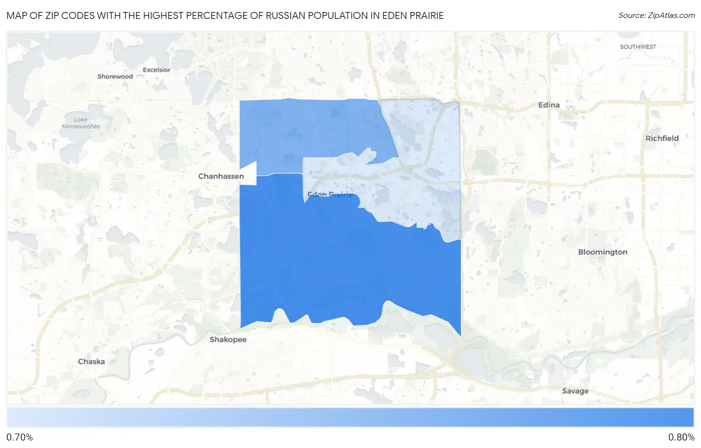 Zip Codes with the Highest Percentage of Russian Population in Eden Prairie Map